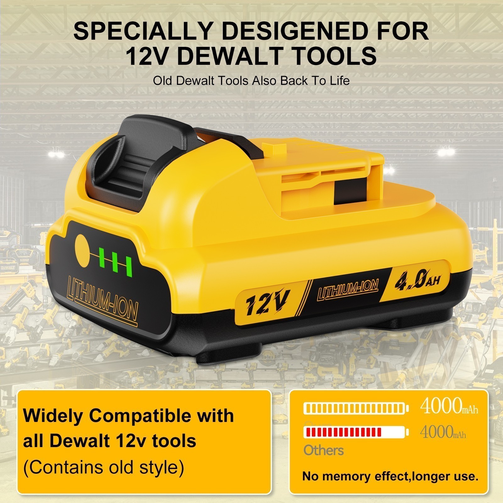 1/6X 4000mAh Replacement Battery 12V Max Lithium-Ion Battery For Dewalt DCB124