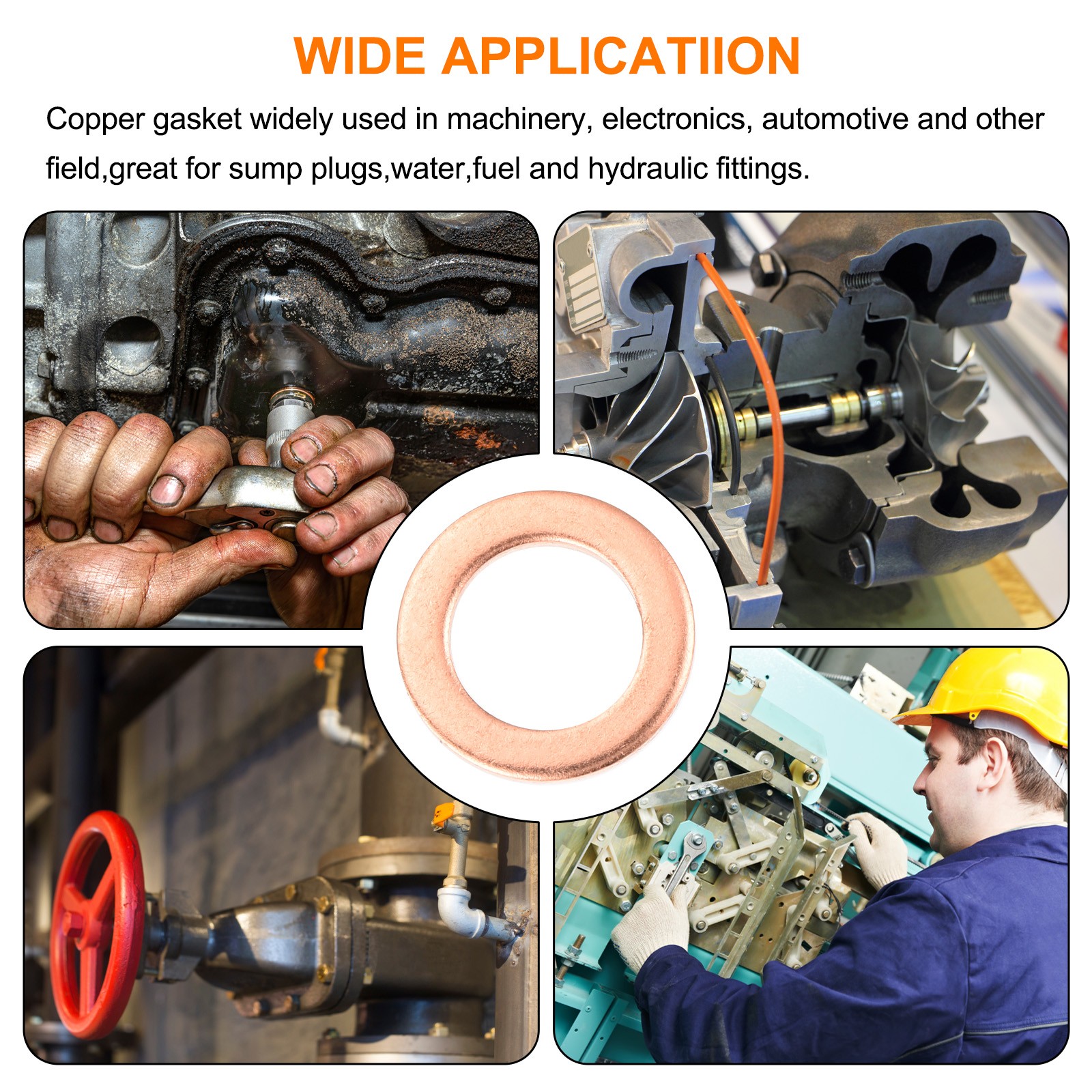 22 Pcs Flat Copper Washers 10x16x1.5mm Copper Flat Sealing Ring Washers