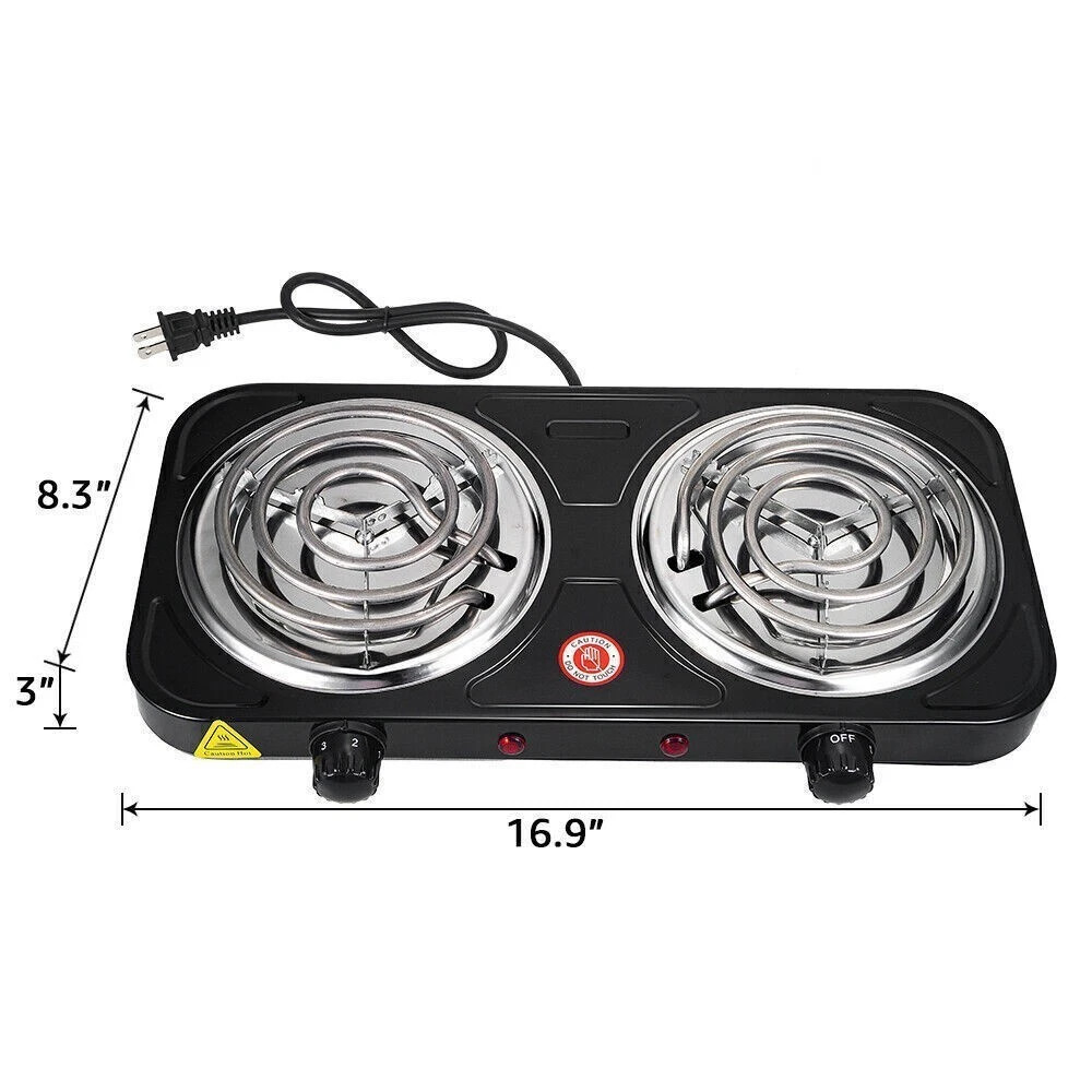 Portable Kitchen Electric Double Burner Hot Plate Cooktop Cooking Stove 2000W