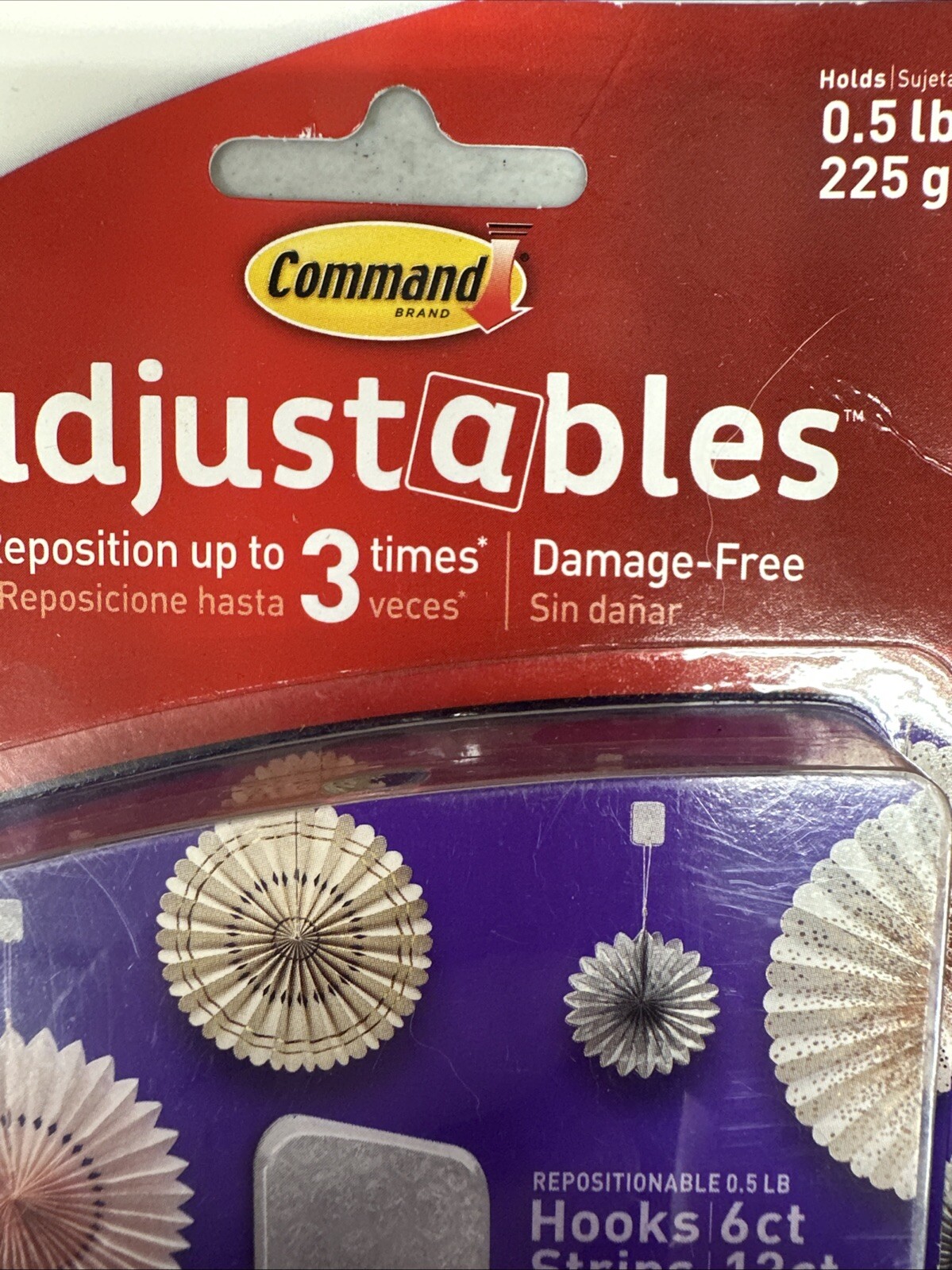 3M Command Adjustables 2 Packs 6 Clear Hooks & 12 Strips Each Pack Holds 0.5 lb