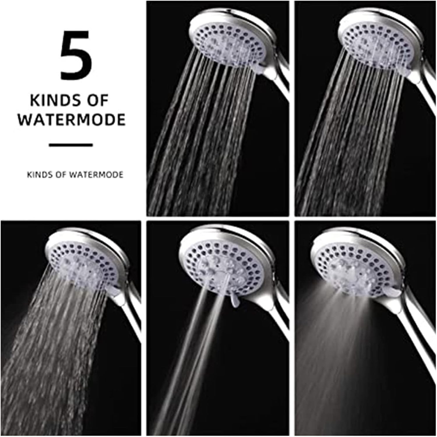 High Pressure Shower Head 5 Settings Handheld Shower Heads Spray With 5 FT Hose