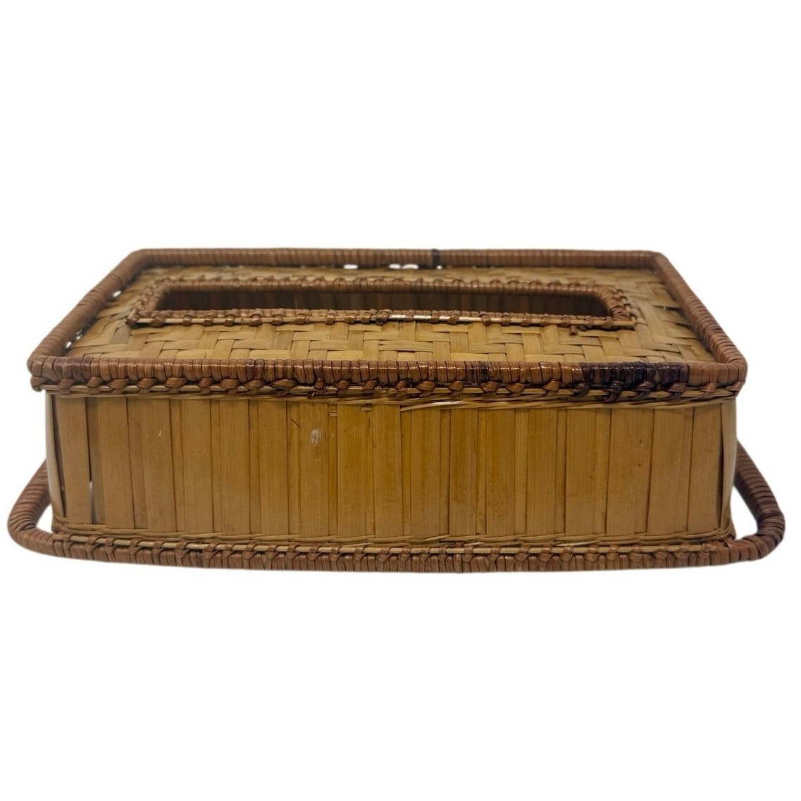 Vintage Woven Rattan Tissue Box Cover Holder Rectangular Basket Decor