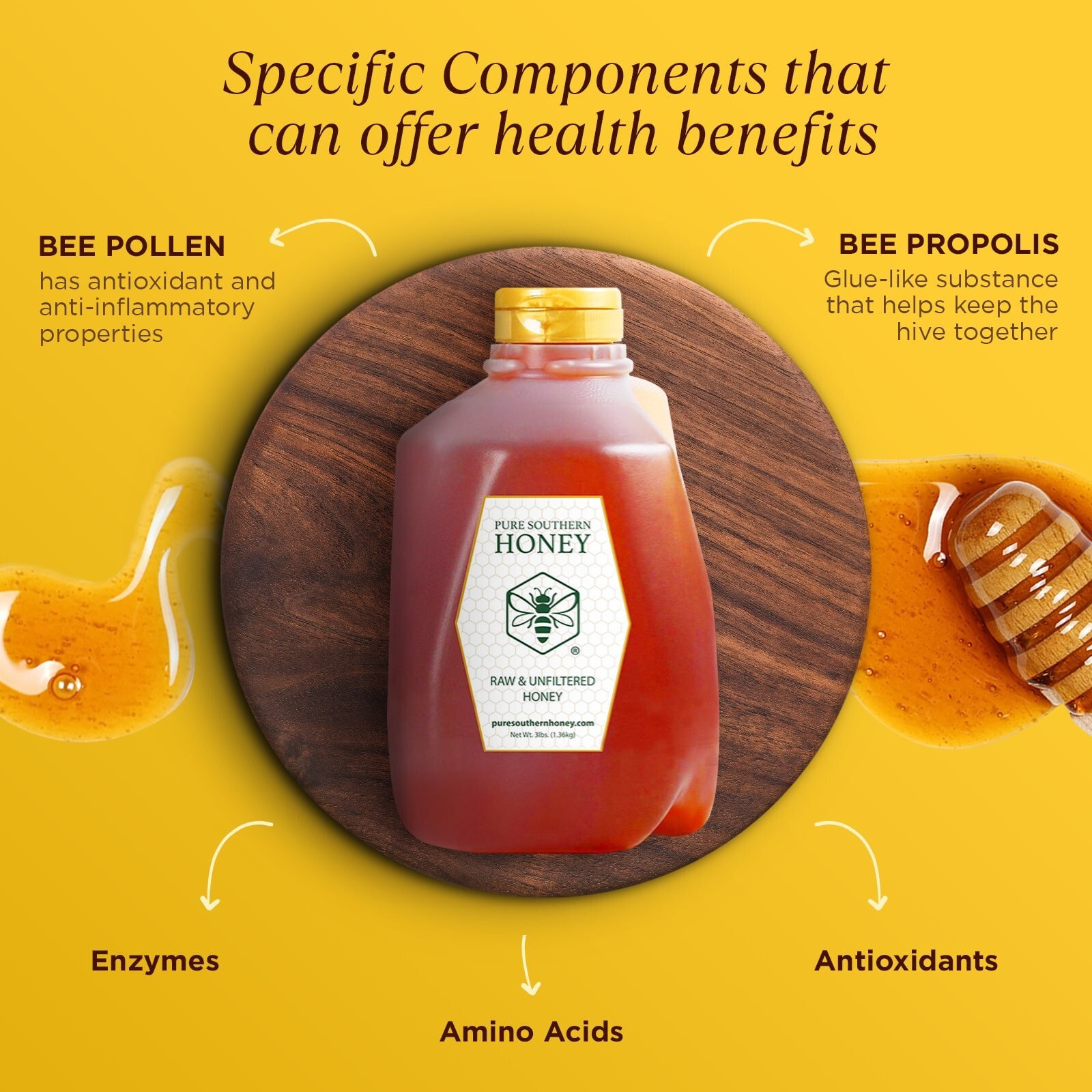 3 lbs. of 100% Raw, Unfiltered & Unheated Georgia Honey, New 2023 Crop