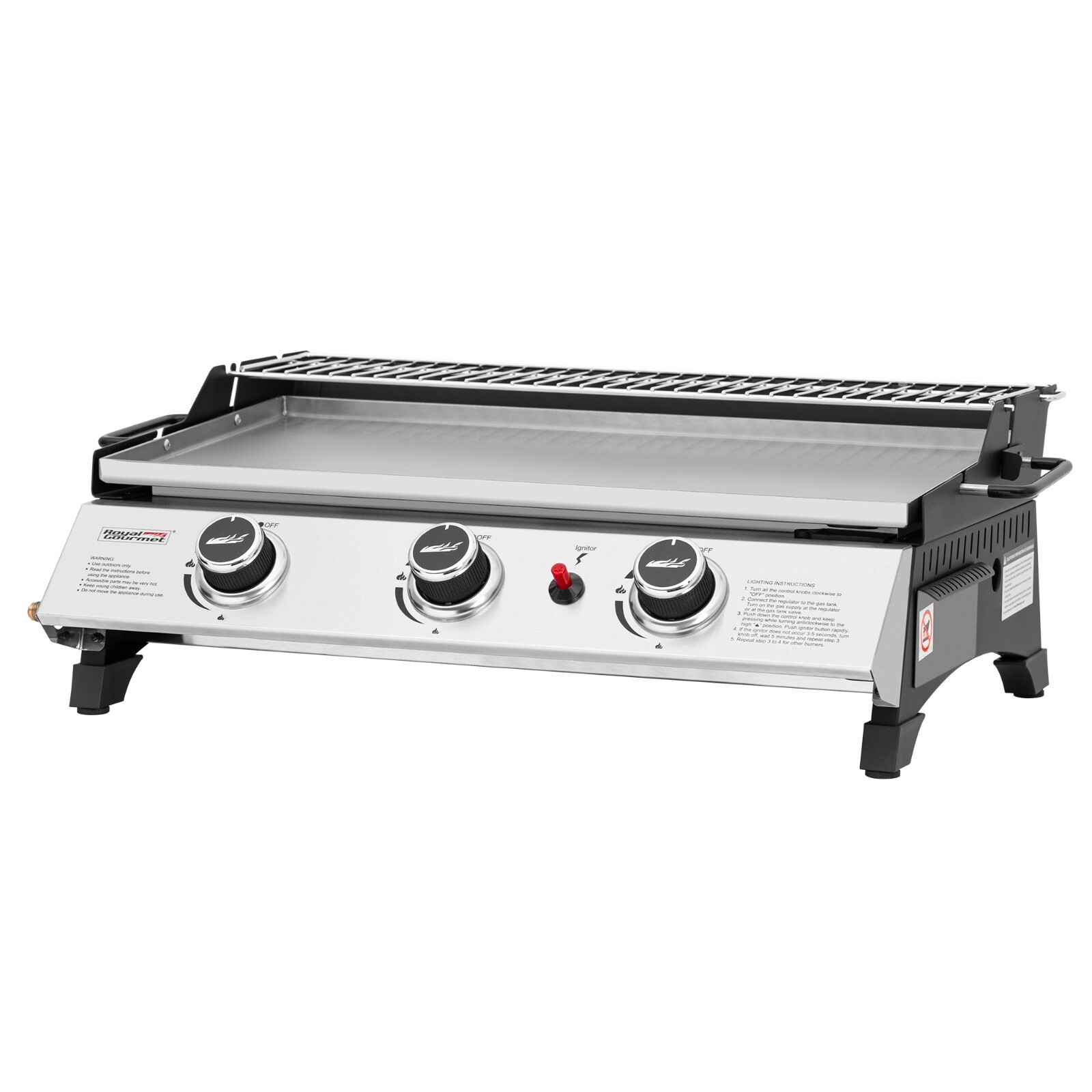Royal Gourmet 24-Inch Tabletop Propane Griddle w/ Warming Rack & Two Handles