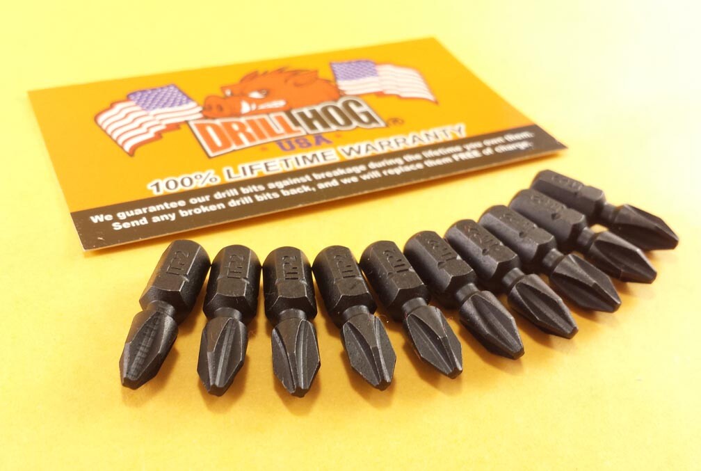 Drill Hog® #3 Phillips Insert Bit Impact 1/4 Hex #3 x 1 Lifetime Warranty 10 Pcs