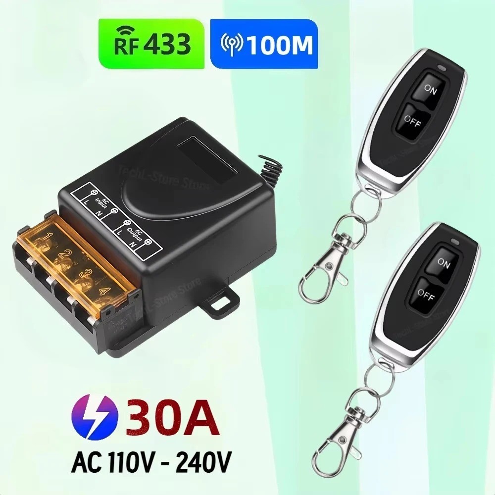 433MHz Universal Wireless Switch AC 220V 30A Relay Remote Control Receiver