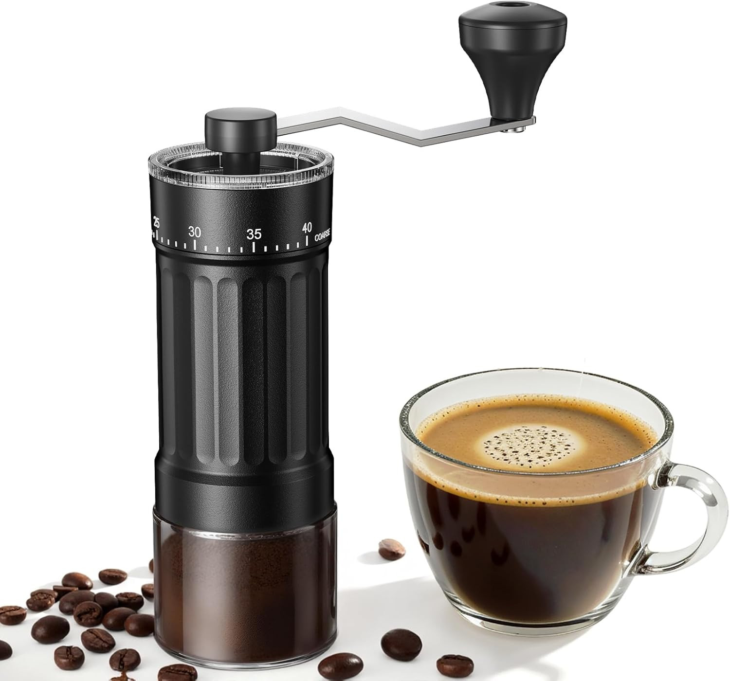 Mini Manual Coffee Grinder with 40 Adjustable Settings, Black | Portable Hand Co