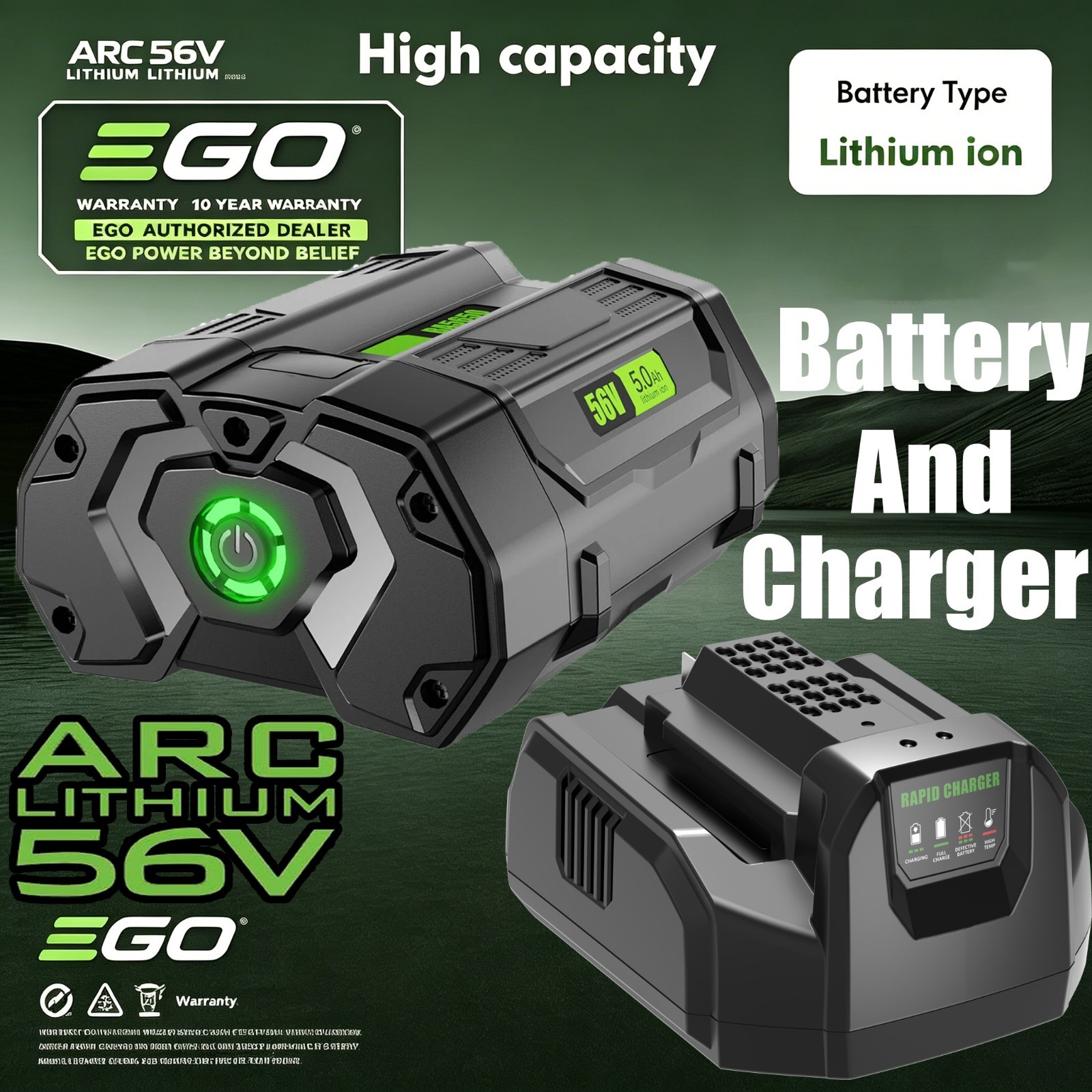 5.0Ah Lithium Battery + Charger For EGO Power+ 56V BA2800 BA2800T BA4200 BA1400