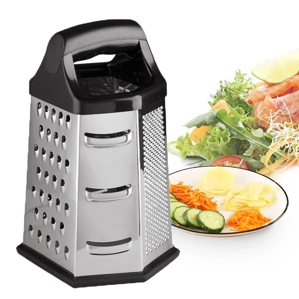 Stainless Steel Box Grater – 6 Sided, Multi-purpose Cheese and Veggie Cutter