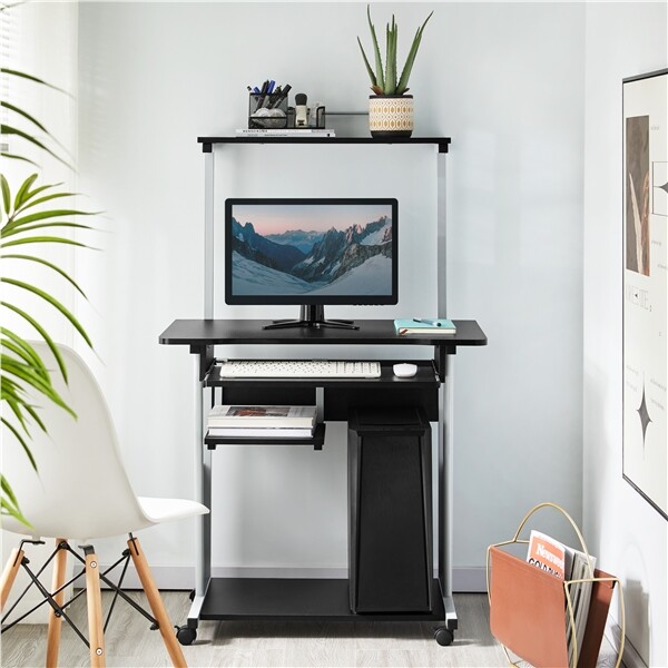 Rolling Computer Desk w/ Printer Shelf Laptop Writing Study Table Home Office