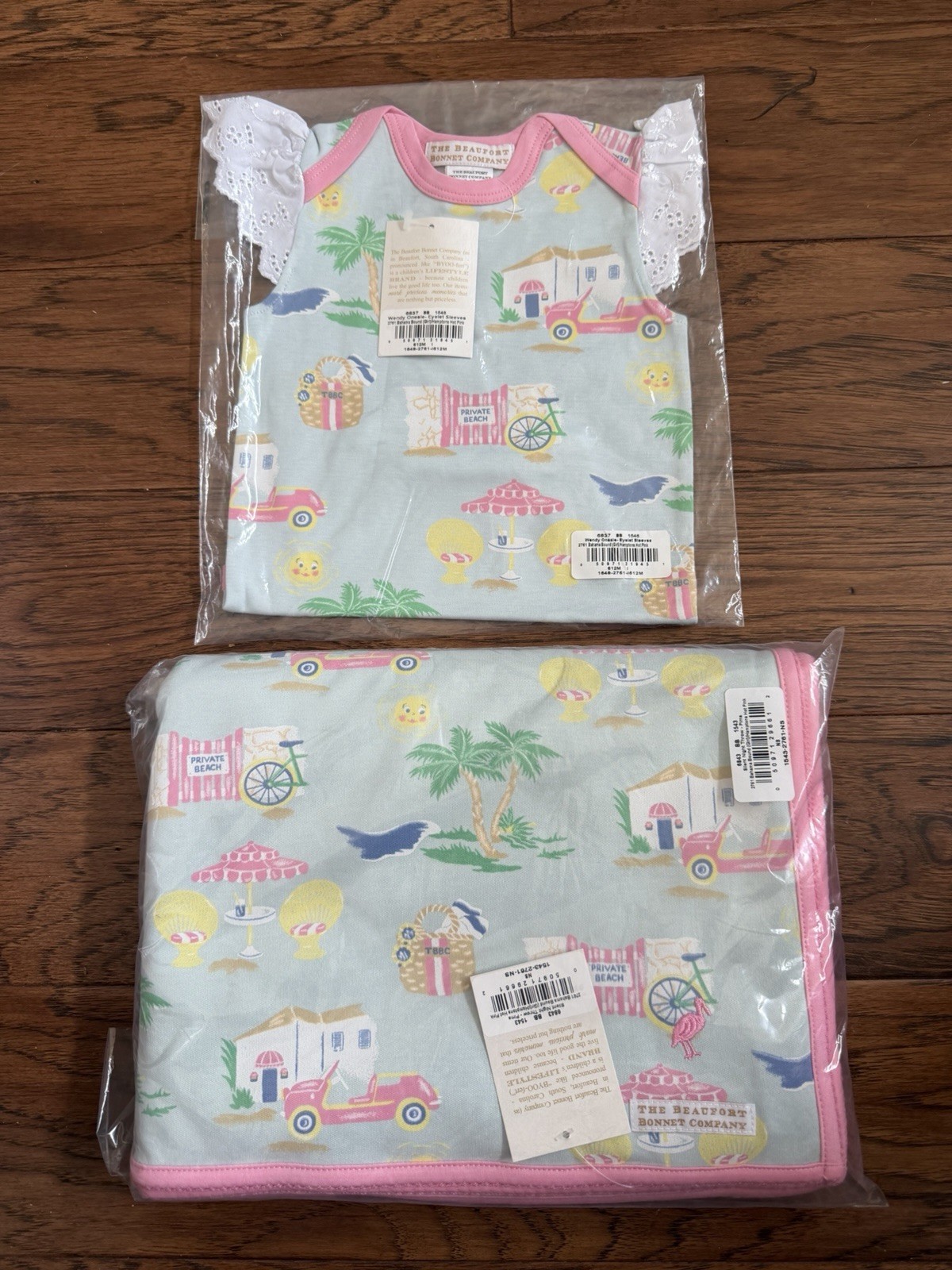 NWT Girls Beaufort Bonnet Bahama Bound Throw Blanket + One Piece 6-12 Months