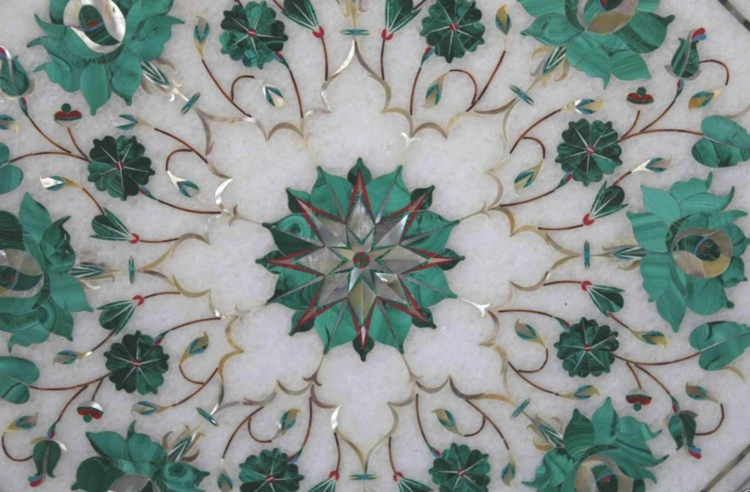 12″ Marble Table top Semi Precious Stones floral malachite inlay home decorative