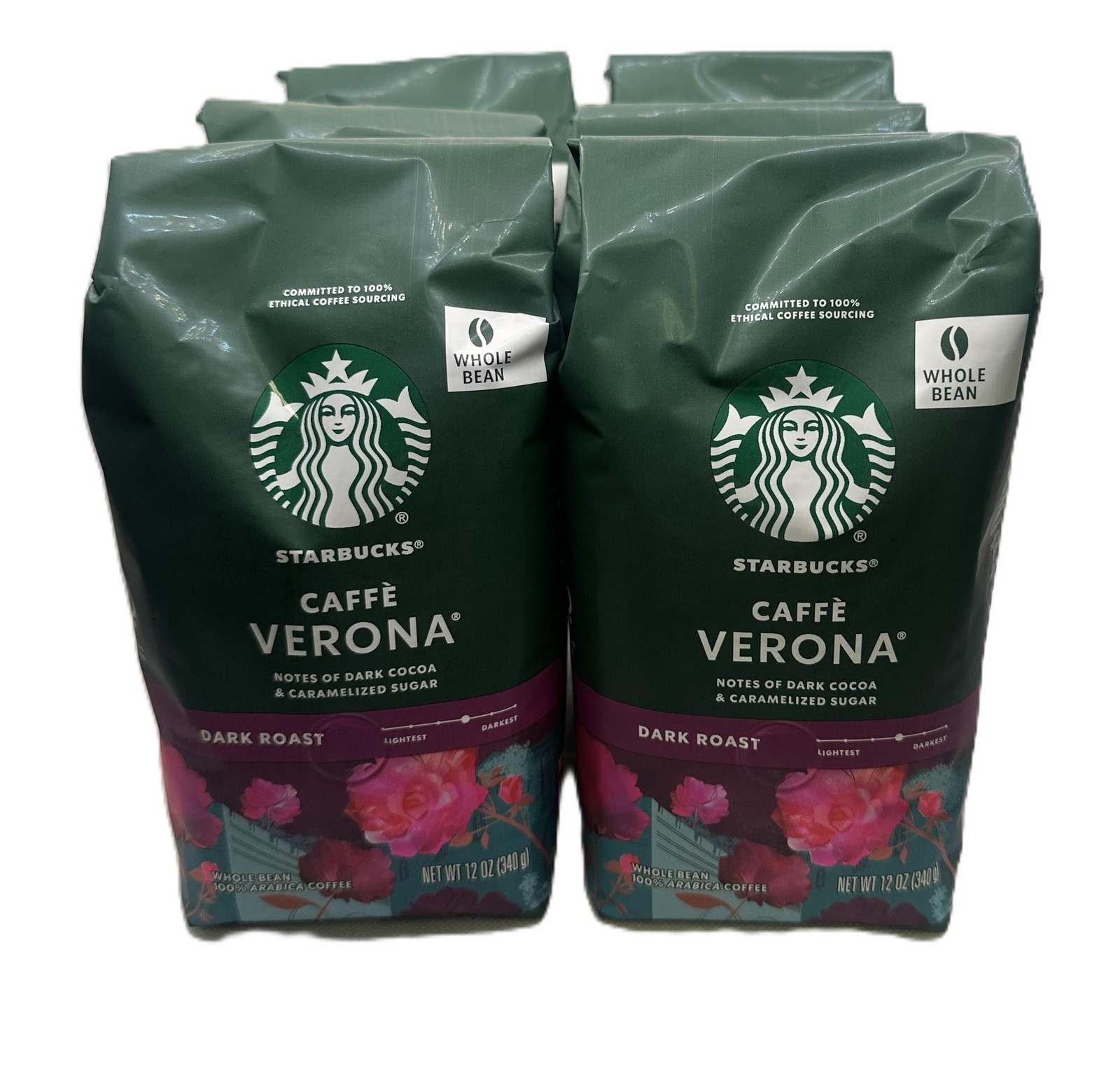 6 Pk Starbucks Caffe Verona Dark Roast Whole Bean Coffee 12 oz SEE DESCRIPTION