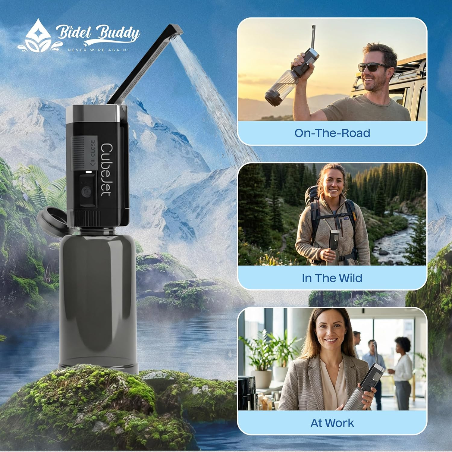 ® Cubejet Portable Bidet for Travel – 380Ml Bottle, 1100Mah Rechargeable Battery