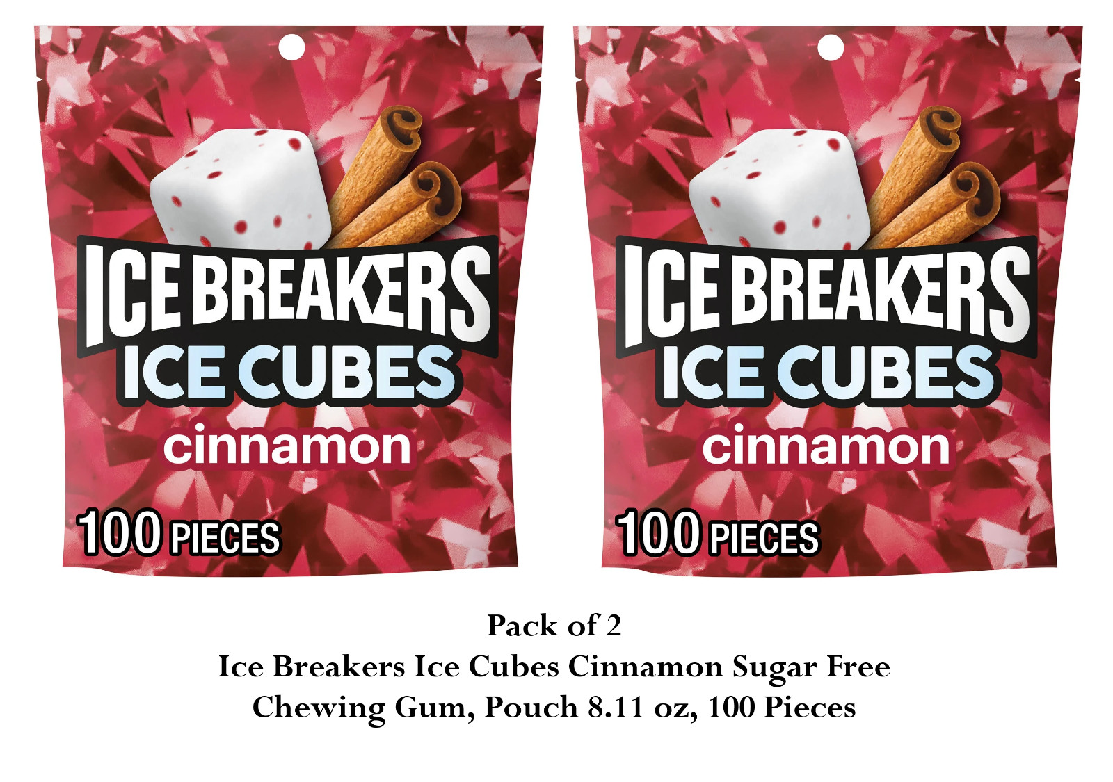 Ice Breakers Ice Cubes Cinnamon Sugar Free Chewing Gum, Pouch 8.11 oz, 200 Piece