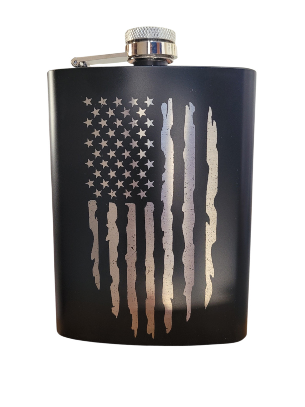 Genuine Leather Wrap 8 oz. Stainless Steel Hip Flask With Funnel US Flag Design