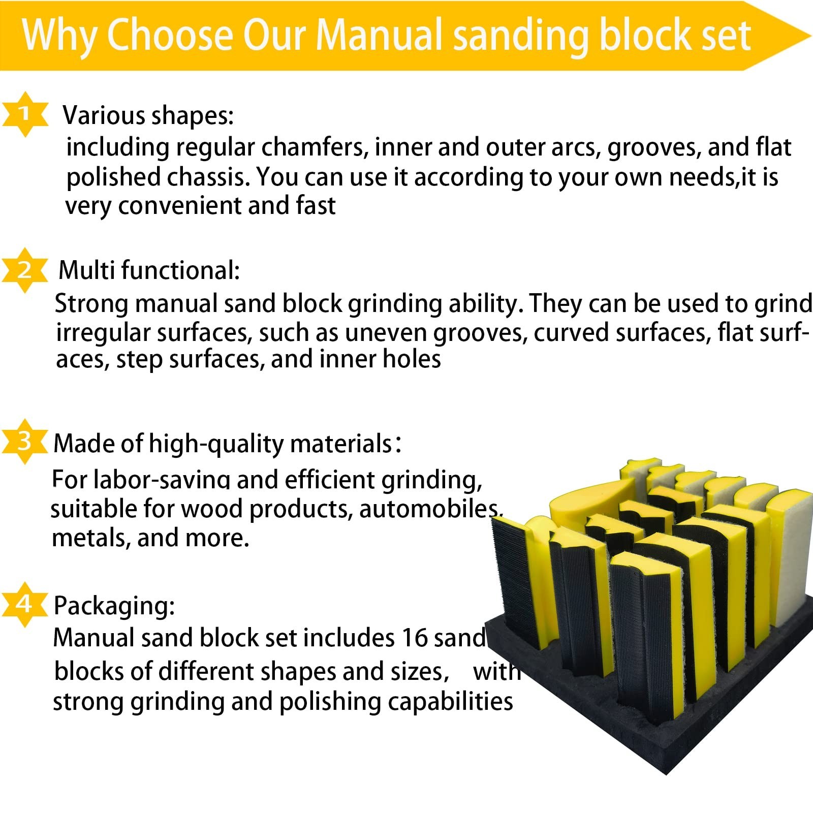 56 PCS Hand Sander Kit – 16 Sanding Blocks + 40 Hook & Loop Sandpaper Sheets, As