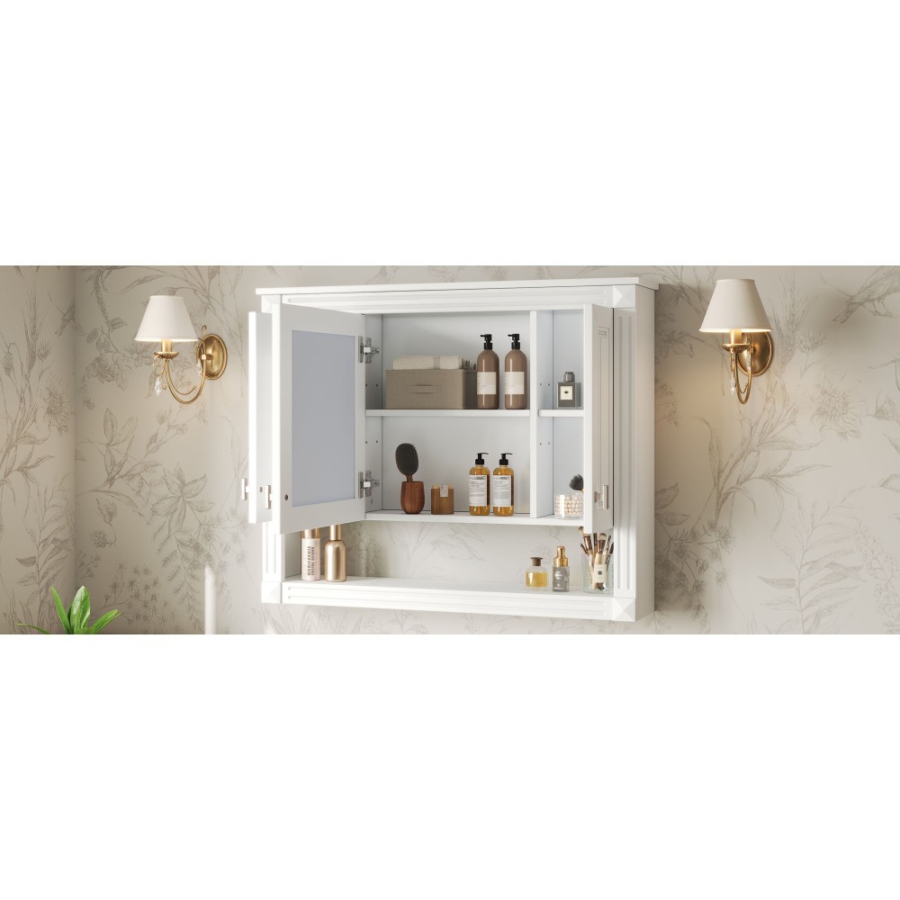 35in Bathroom Wall Cabinet w/Mirror,Wall Mounted Medicine Storage ,Open Shelf