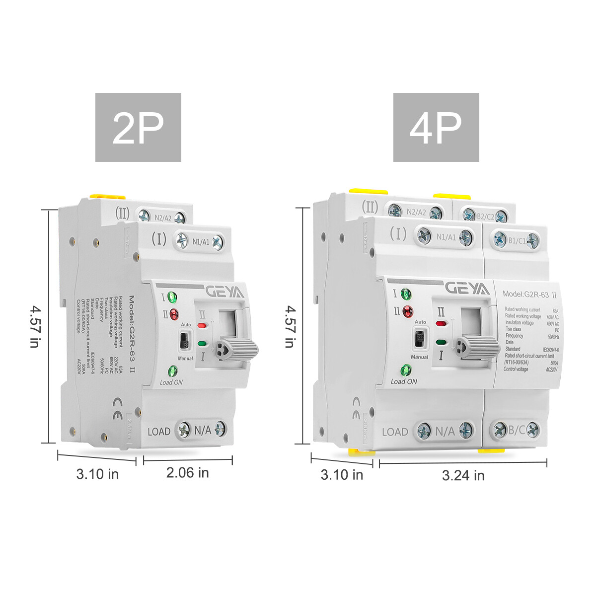 GEYA Mini Dual Power Automatic Transfer Switch 25-63A Grid to Generator 110/220V