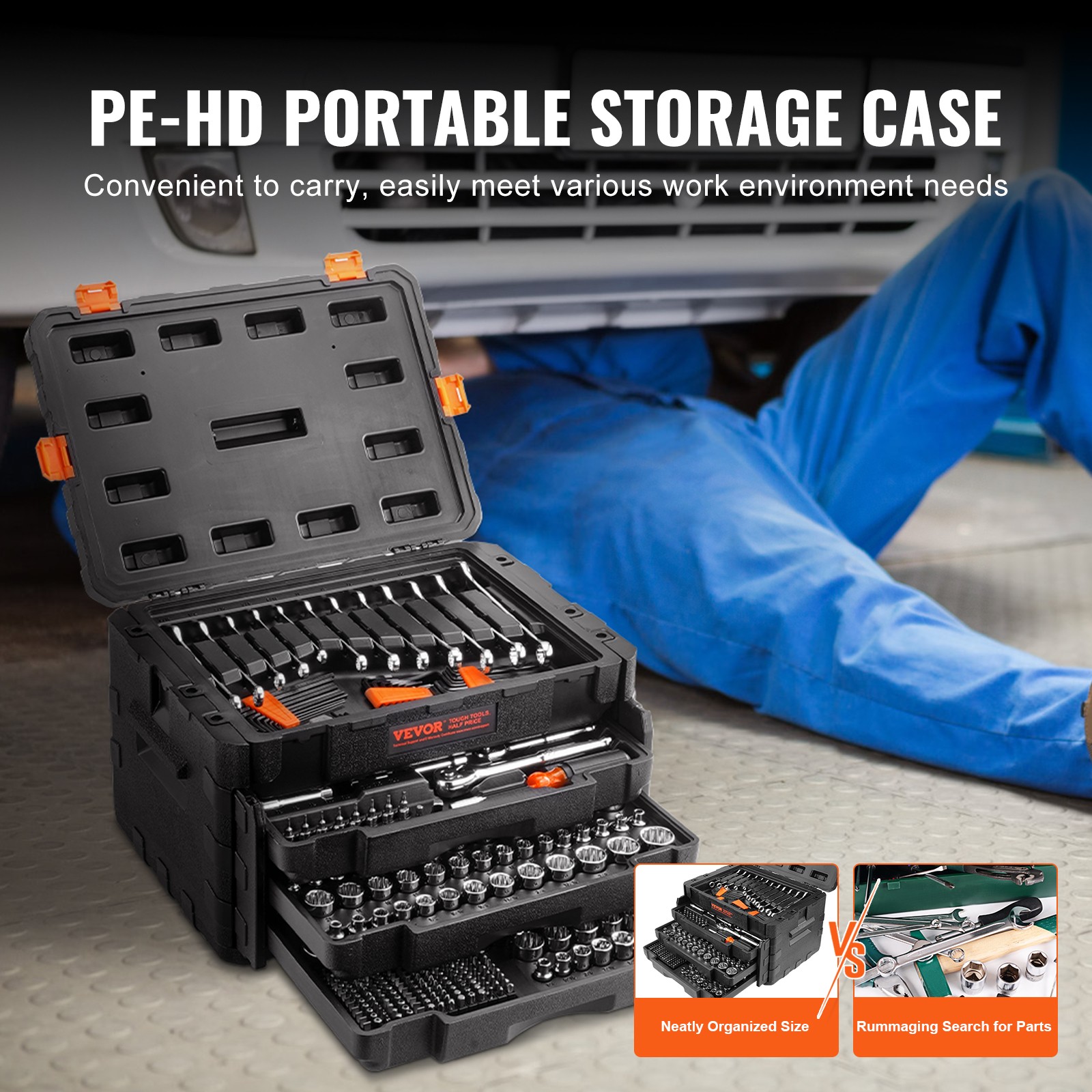 VEVOR Mechanics Tool Set and Socket Set 1/4in 3/8in 1/2 in Drive Sockets 450Pcs