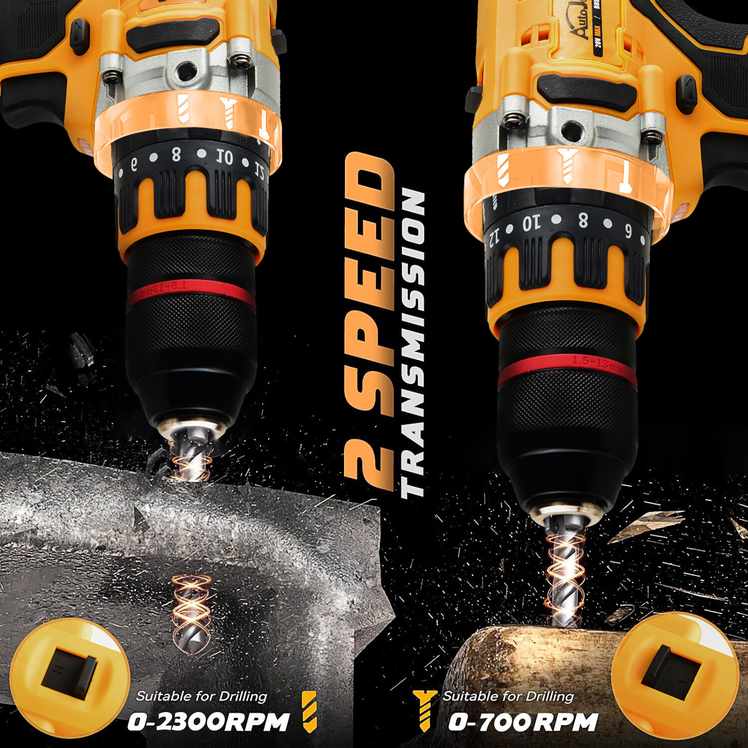 1/2″ Cordless Drill Driver for Dewalt 20V Battery, Brushless Compact Drill Tool