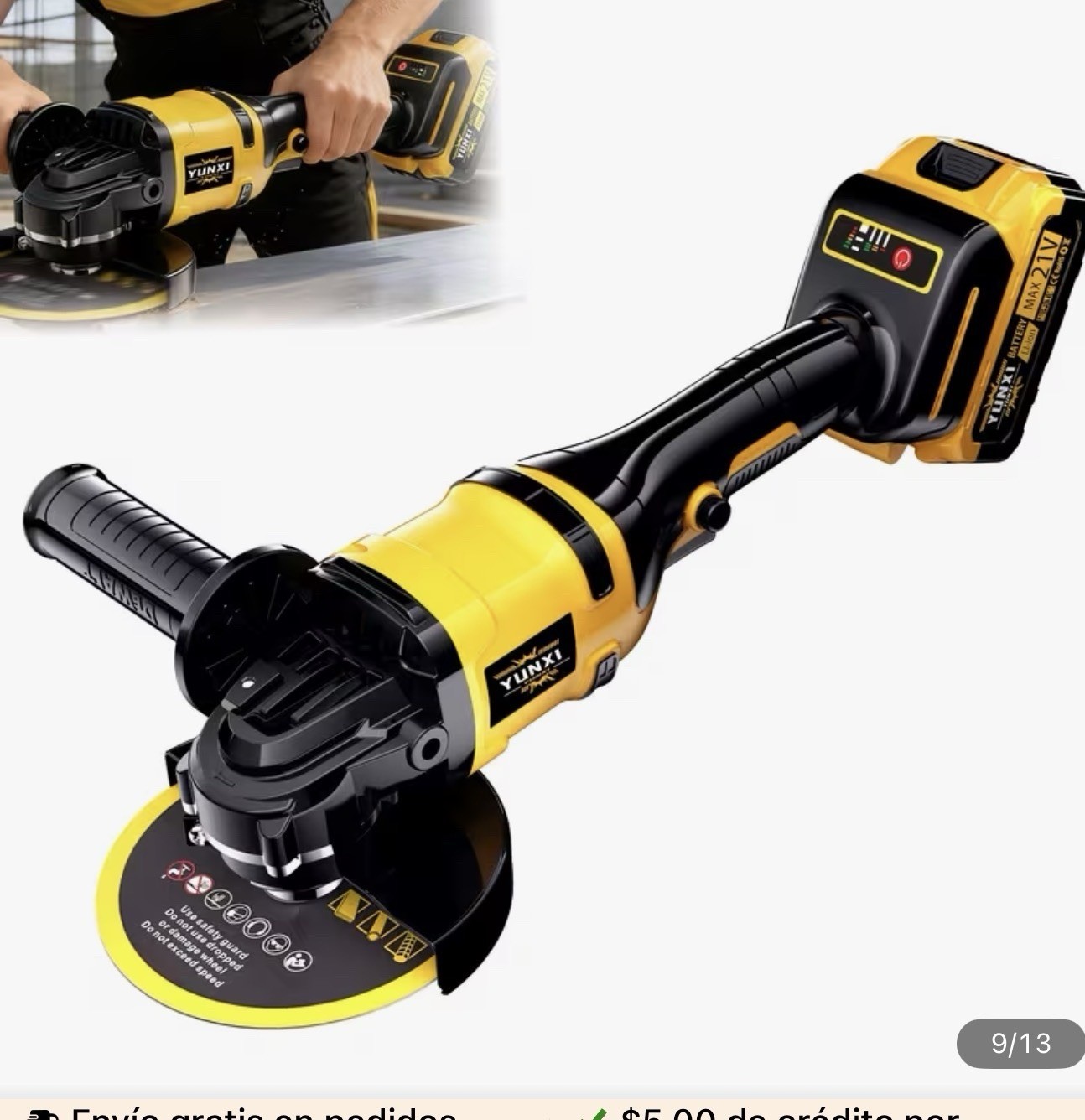 YUNXI MAX 21V 4in Cordless Angle Grinder Kit Li-Ion 4.0Ah Battery Charger
