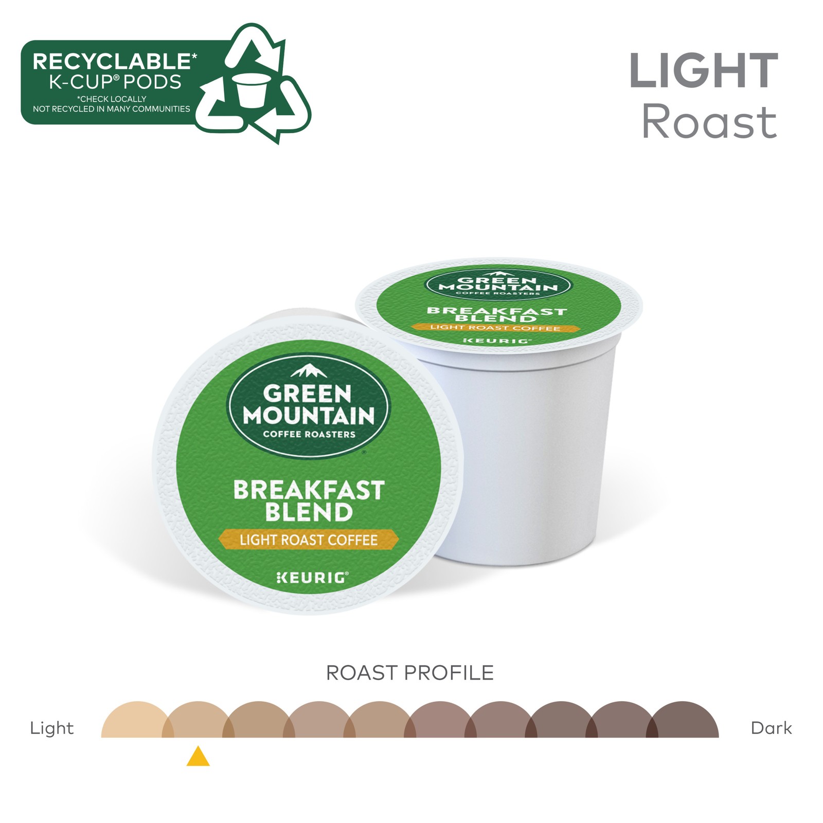 Green Mountain Coffee Breakfast Blend, Keurig K-Cup Pod, Light Roast, 144 Count