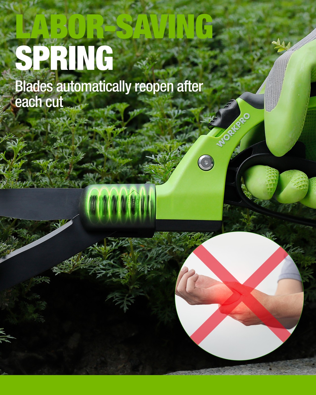 WORKPRO Ultra-Sharp Grass Clippers w/ Swivel Blades 15.4” Manual Grass Shears