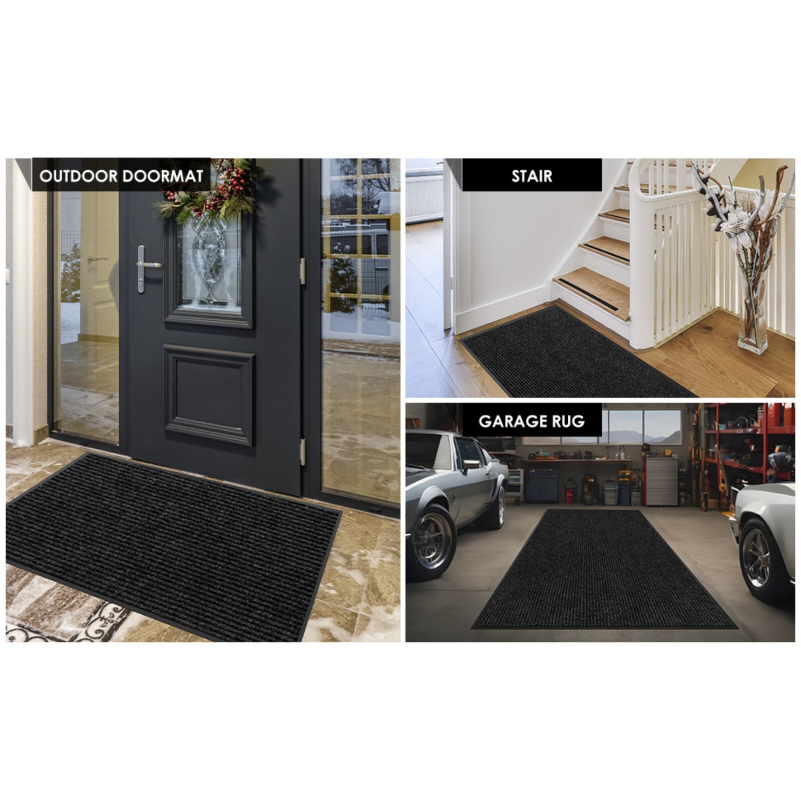 Entrance Mat Indoor Outdoor Heavy Duty Commercial Front Door Mats Carpet Black