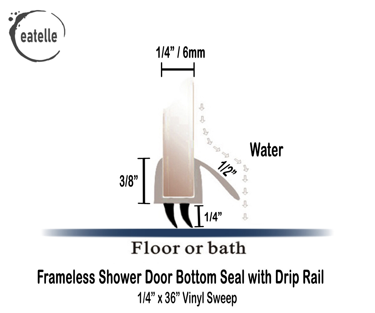 Eatelle 1/4-Inch 6mm Frameless Shower Door Sweep Bottom Seal Wipe Drip Rail 36″L