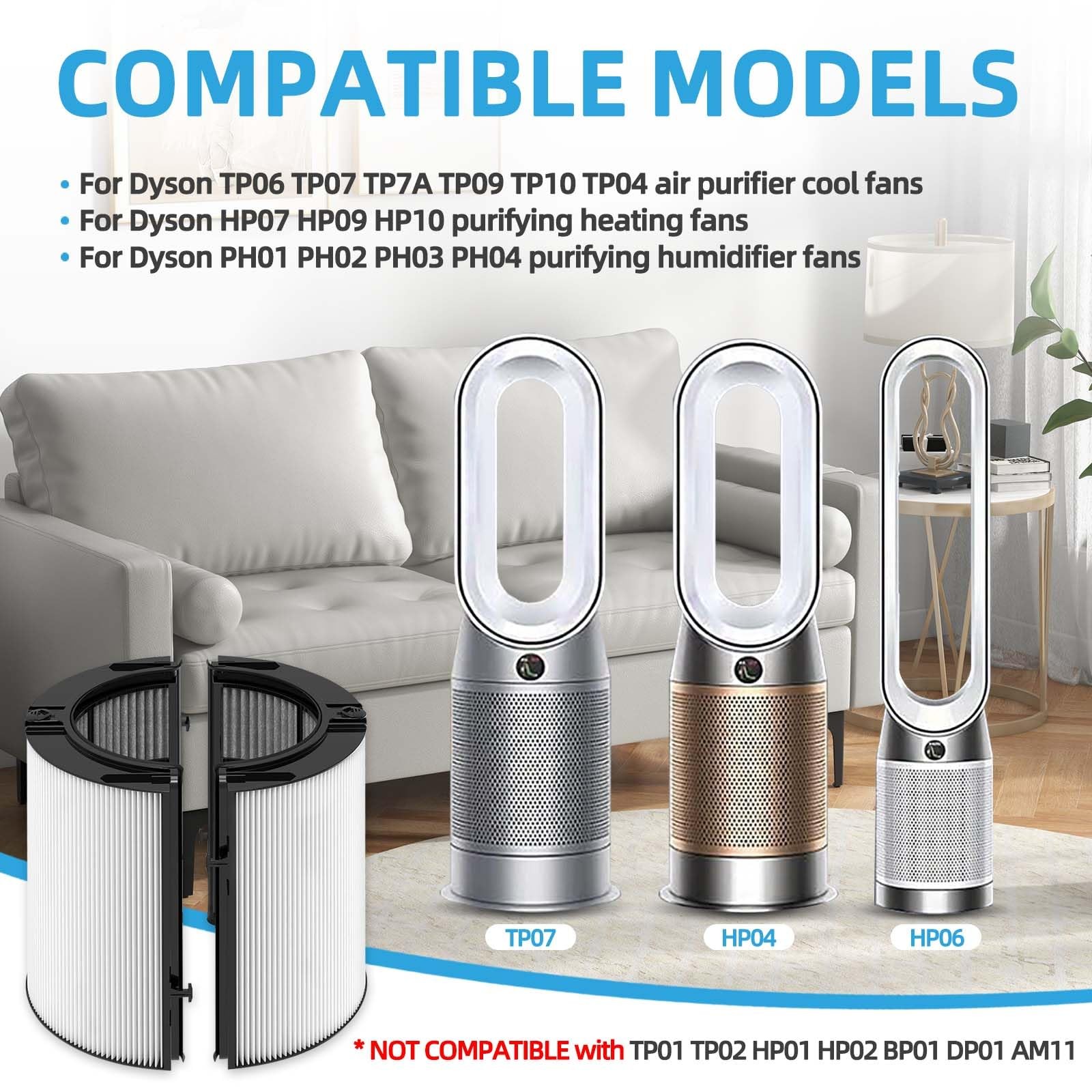 2 Pack HEPA Carbon Filter Replacement For Dyson TP07 HP07 PH01 Air Purifier