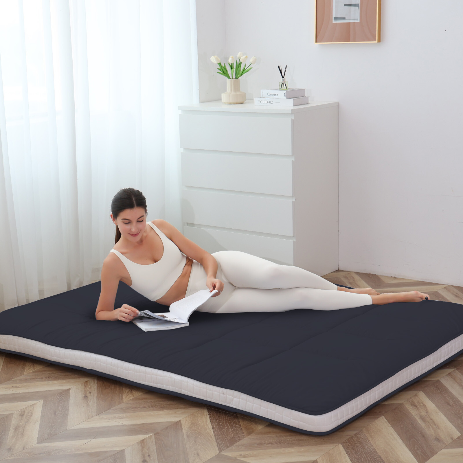Extra Thick Japanese Sleeping Floor Mattress Foldable Roll Up Futon Tatami Mat