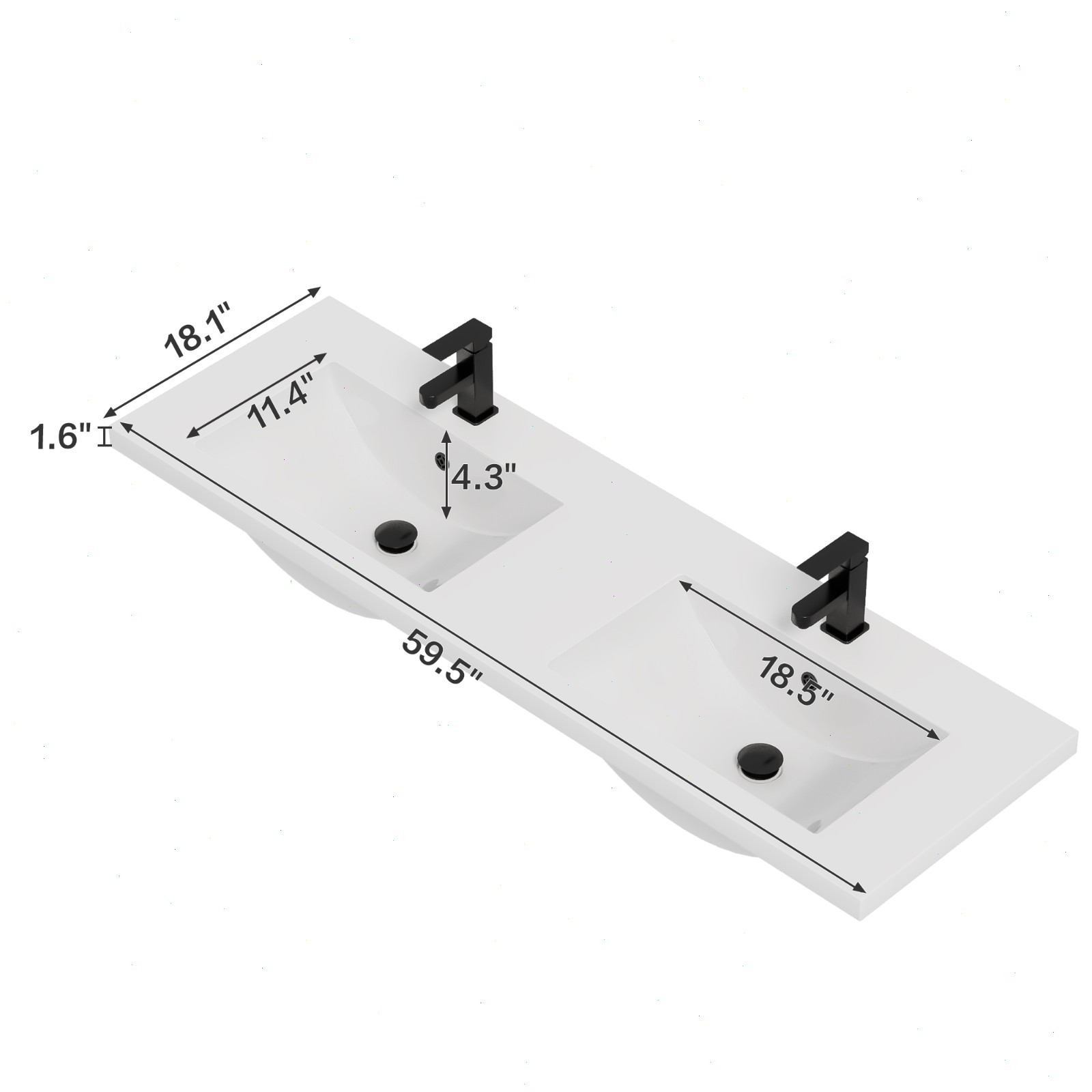 60″ Double Sink Vanity Top Undermount Bathroom Sink