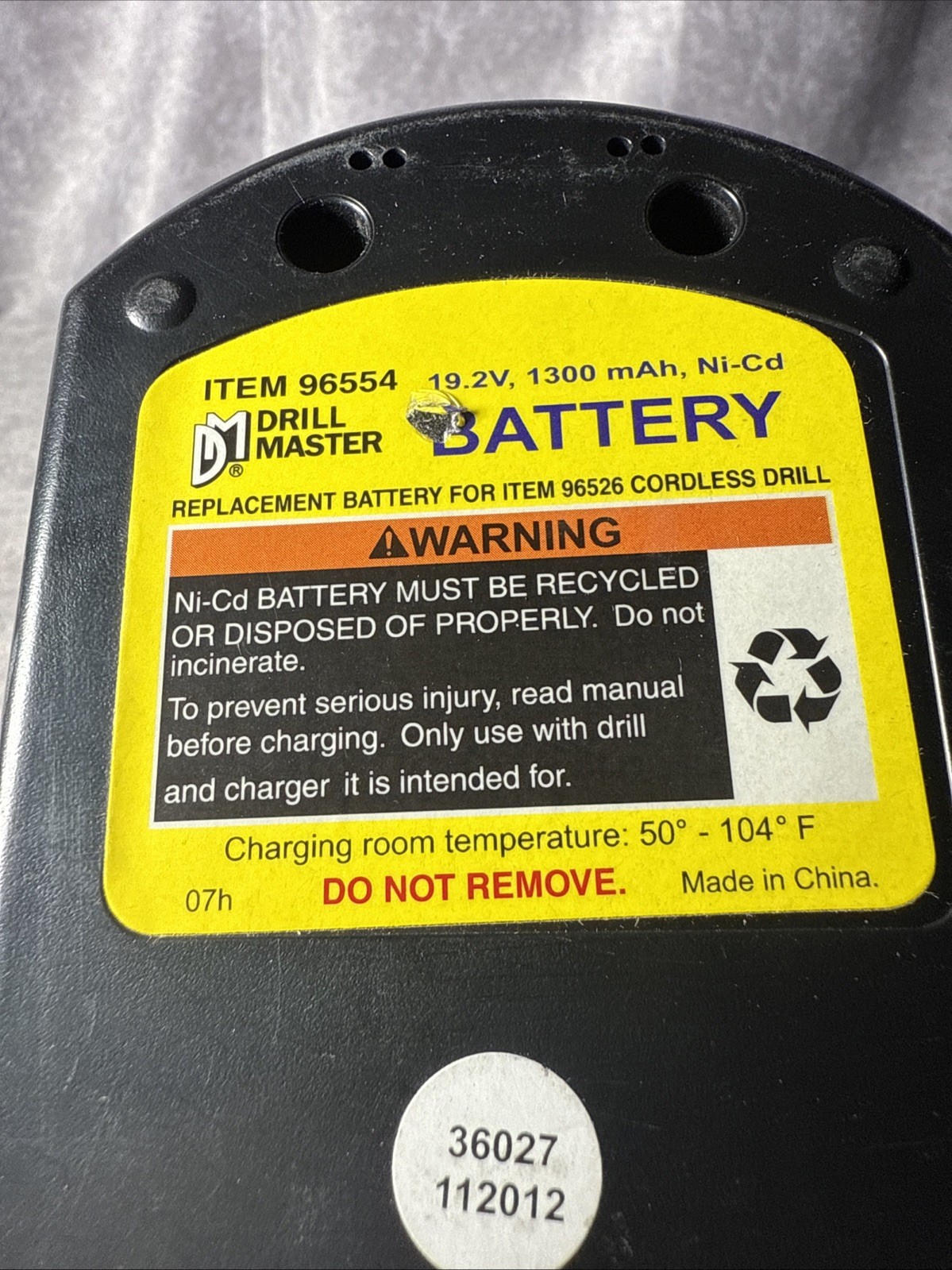 Drill Master 96554 19.2V Battery for 96526 Drill 1300mAh Ni-Cd Tested & Working