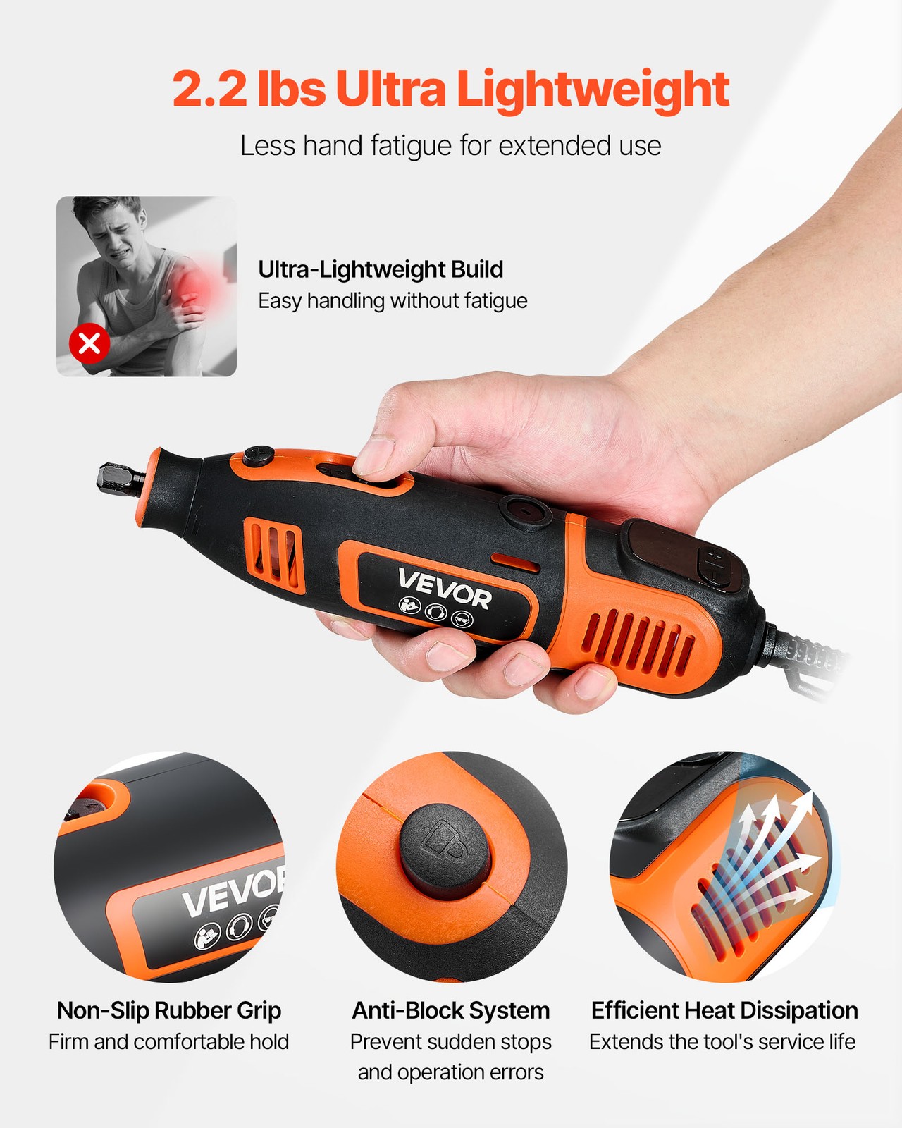 VEVOR 51-Piece Rotary Tool Kit 200W Mini Power Rotary Tool Corded 8000-40000RPM