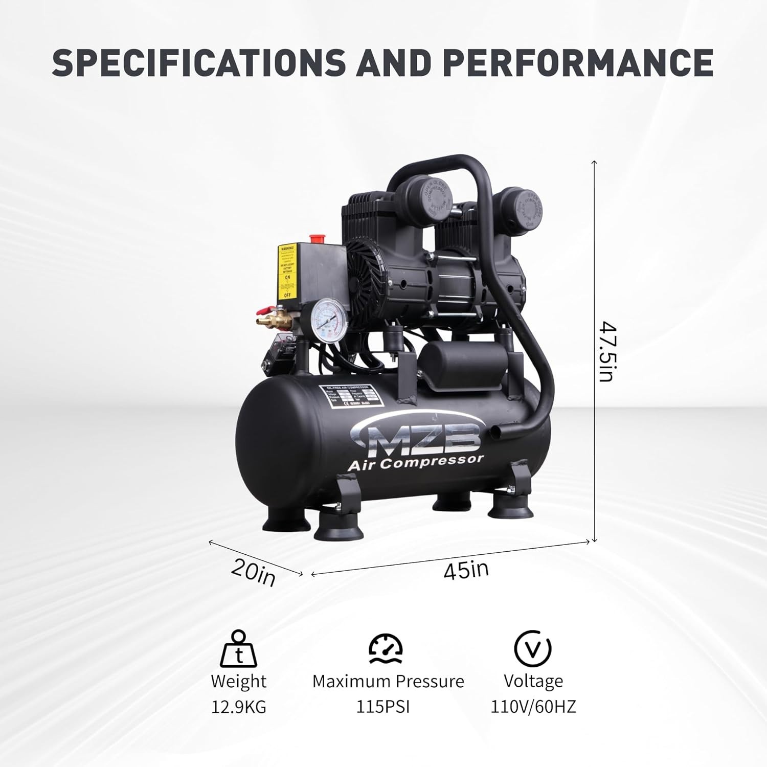Ultra Quiet 2.4 Gallon Air Compressor 70dB – 1.2HP for Spray Painting & Repair