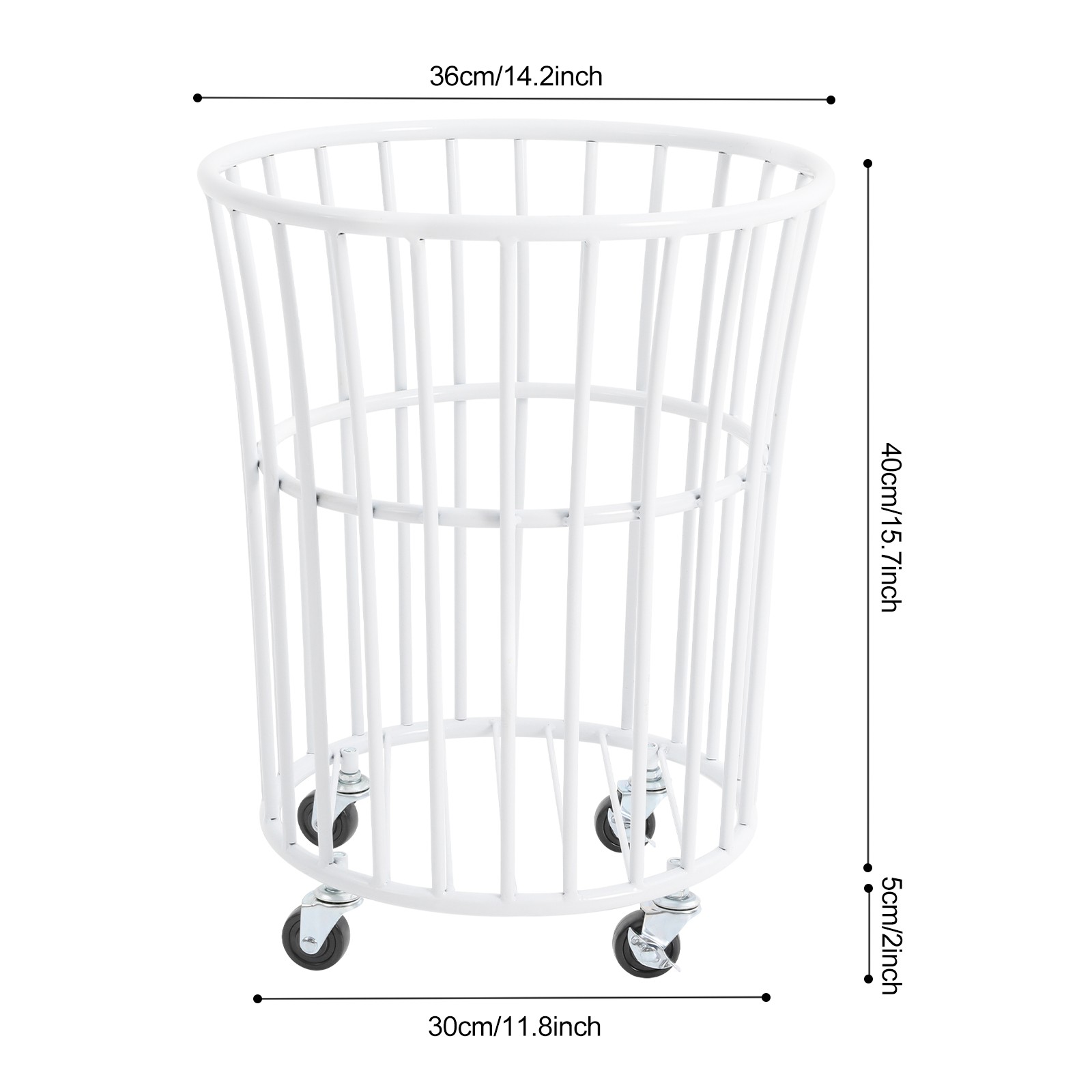 Metal Rolling Laundry Basket, 14.2*15.7in White Laundry Basket with Wheels