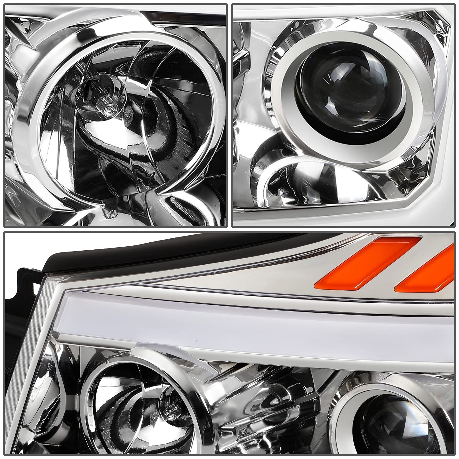 DNA MOTORING HL-HPL-NARN04-CH-AM Chrome Housing Headlights 3D LED Light Bar A…