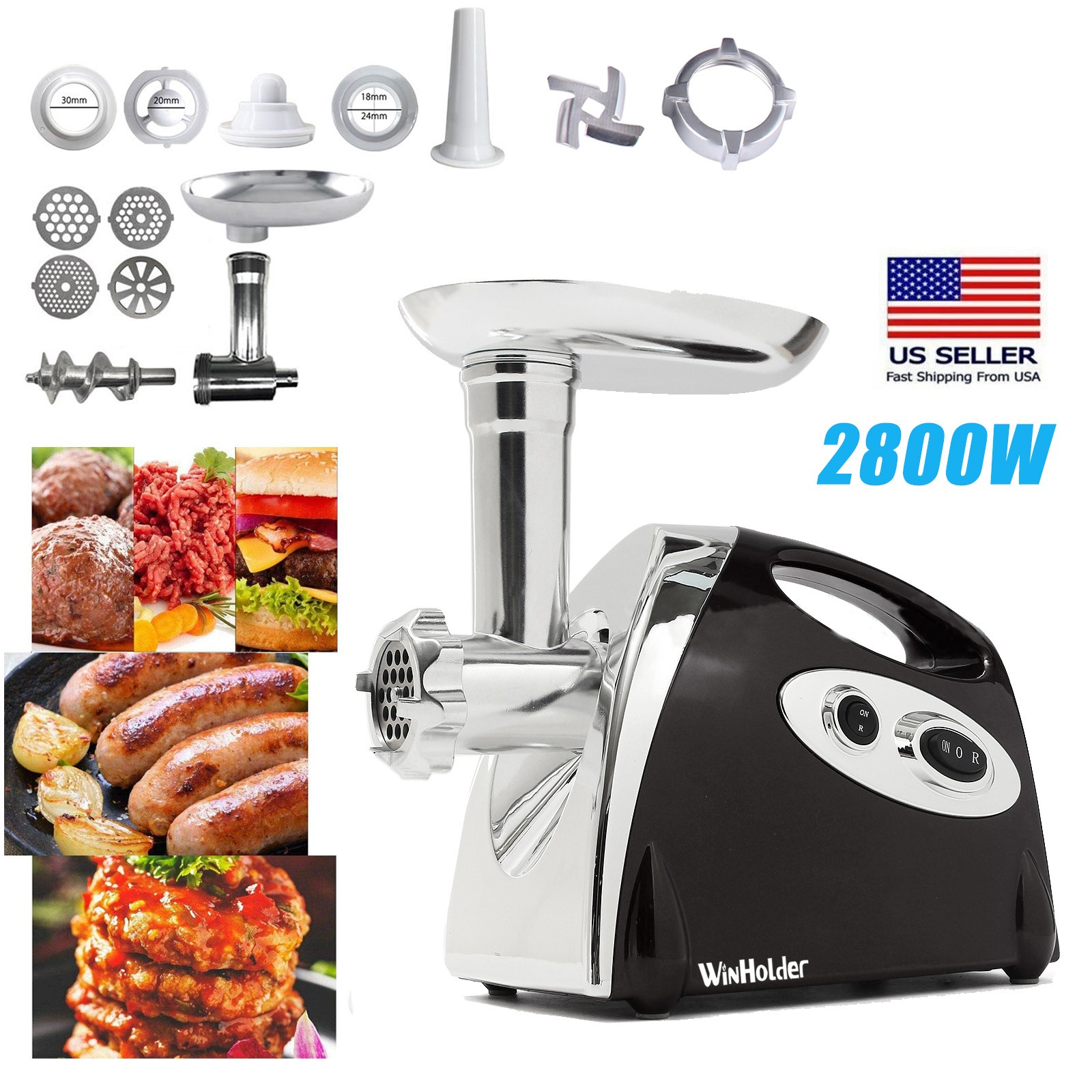 Electric Meat Grinder Mincer Max 2800W for Sausage Making Meat Mincing USA Black