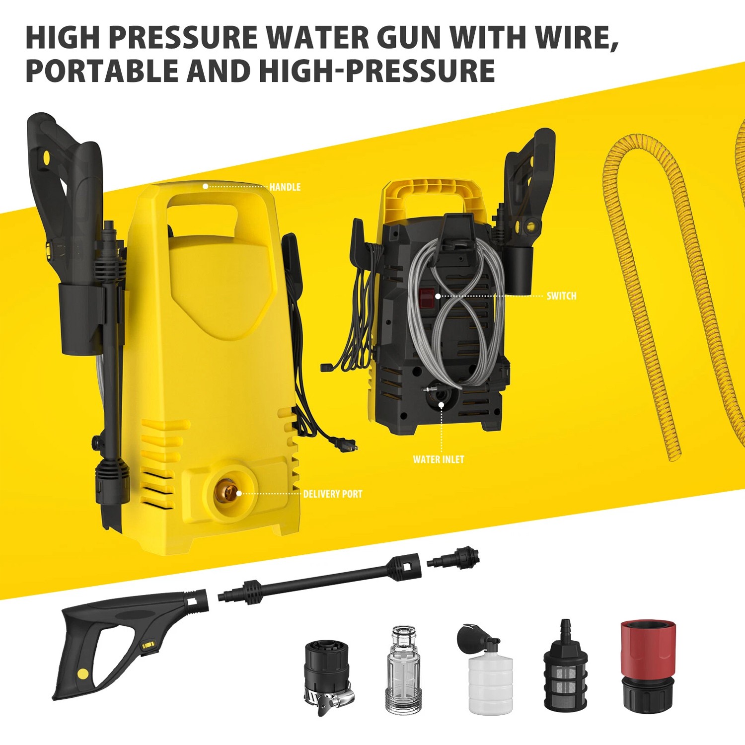 5000 PSI Electric Pressure Washer High Pressure Washer Portable Powered Washer