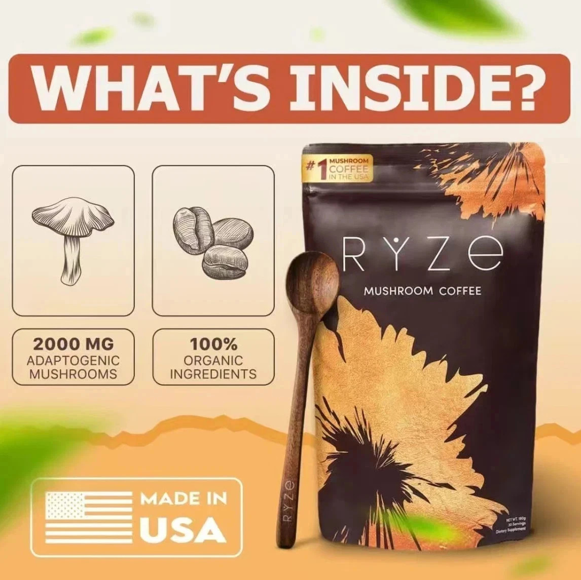 3 Pack Organic RYSE Mushroom Coffee – 30 Servings Per Pack – Free Shipping