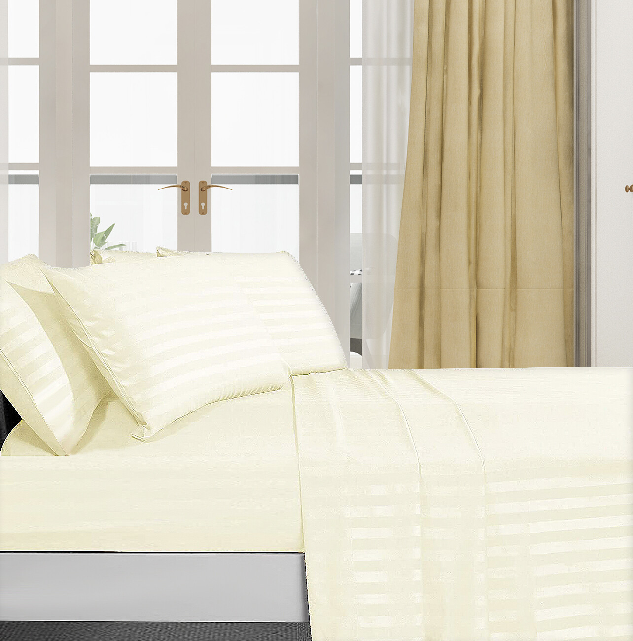 Fine 400 Thread Count 100% Cotton Sateen Bed Sheet Dobby Stripe