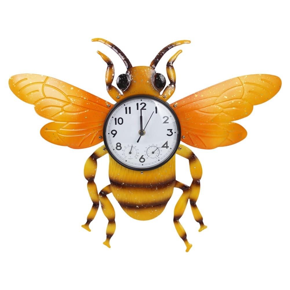 HOBYLUBY Unique Outdoor Clock Silent None-Ticking, Wall Yellow Bee