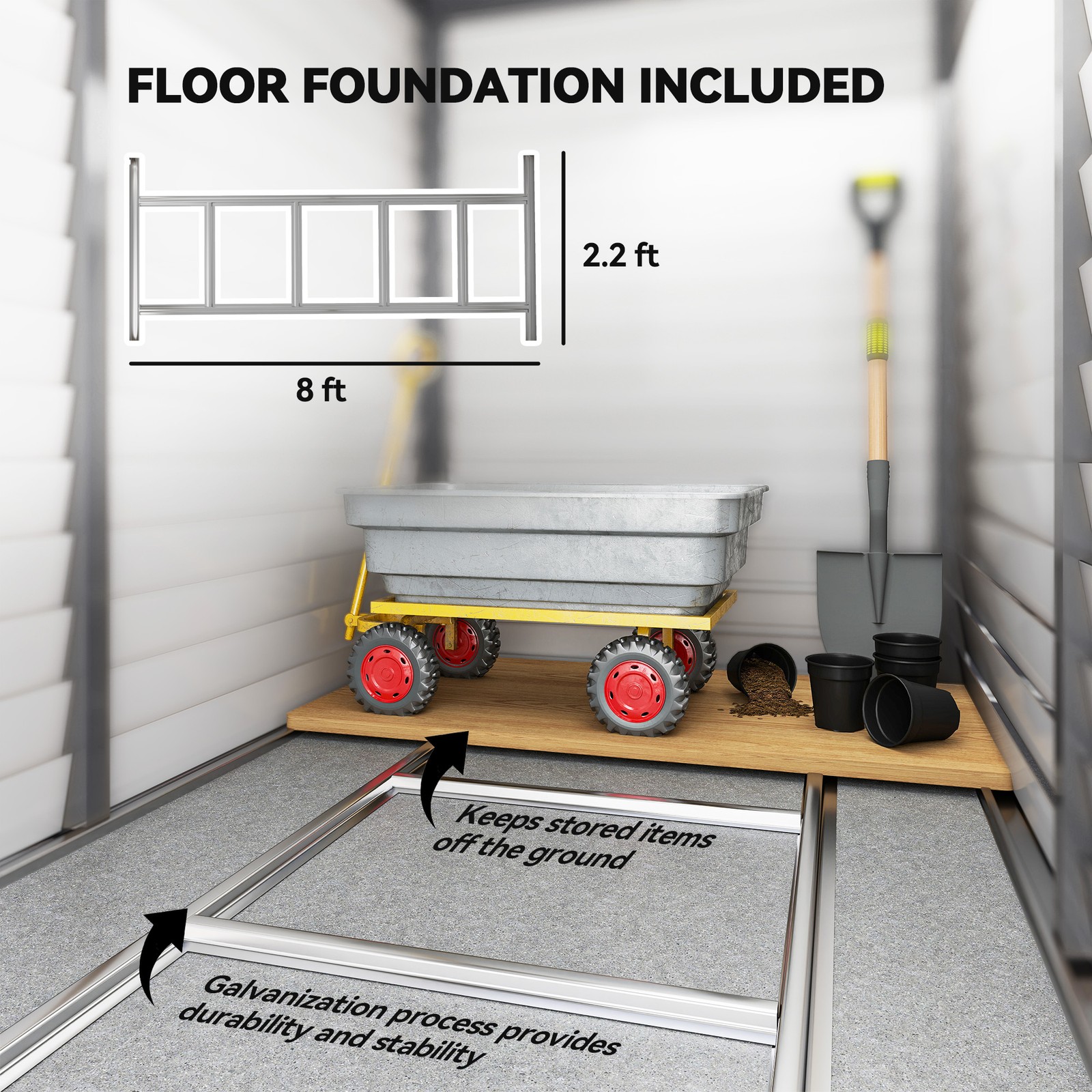 4.6′ x 9′ Metal Outdoor Storage Shed with Lockable Doors, Gray