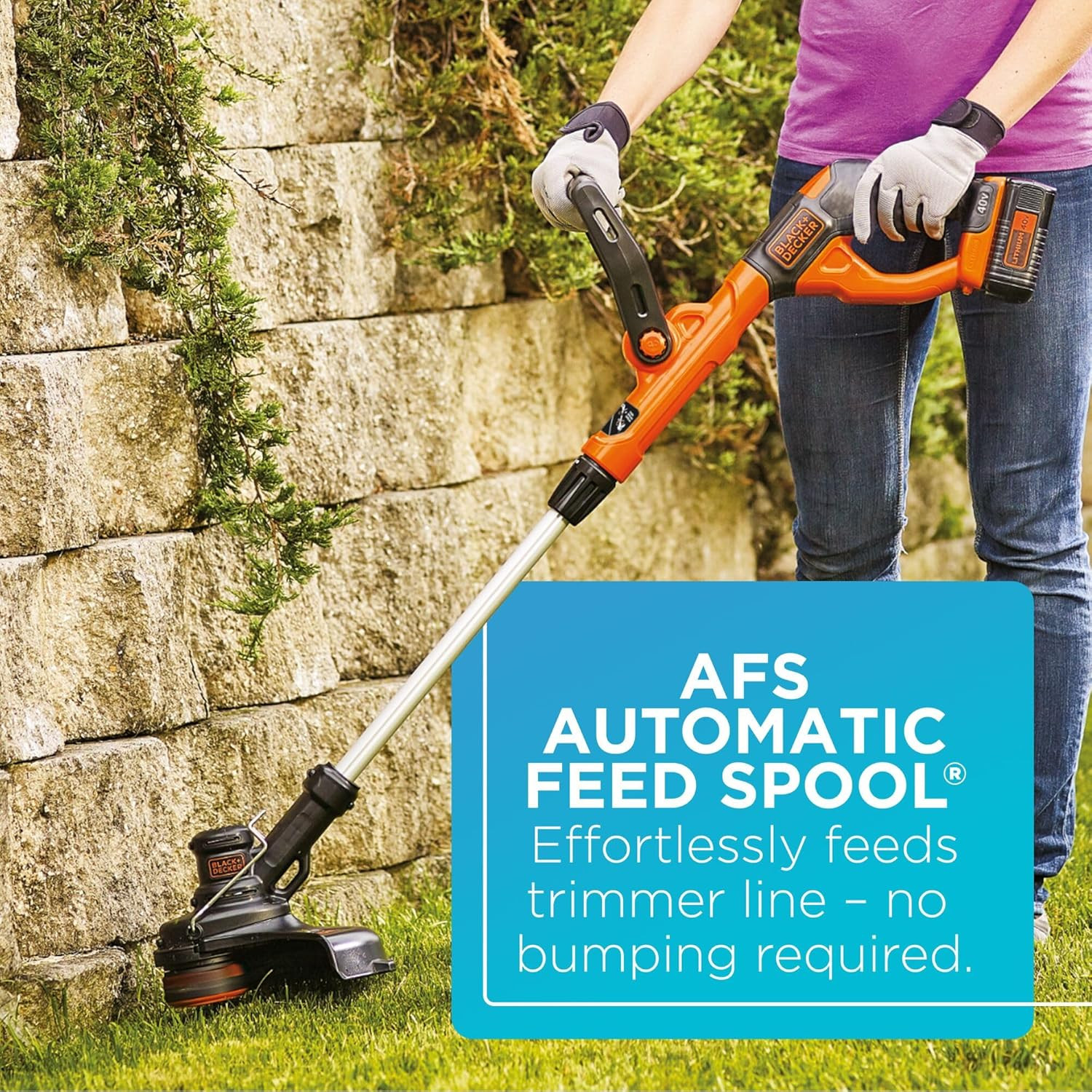 Black+Decker 40V MAX 13 Inch String Trimmer and Lawn Edger with Battery and Char
