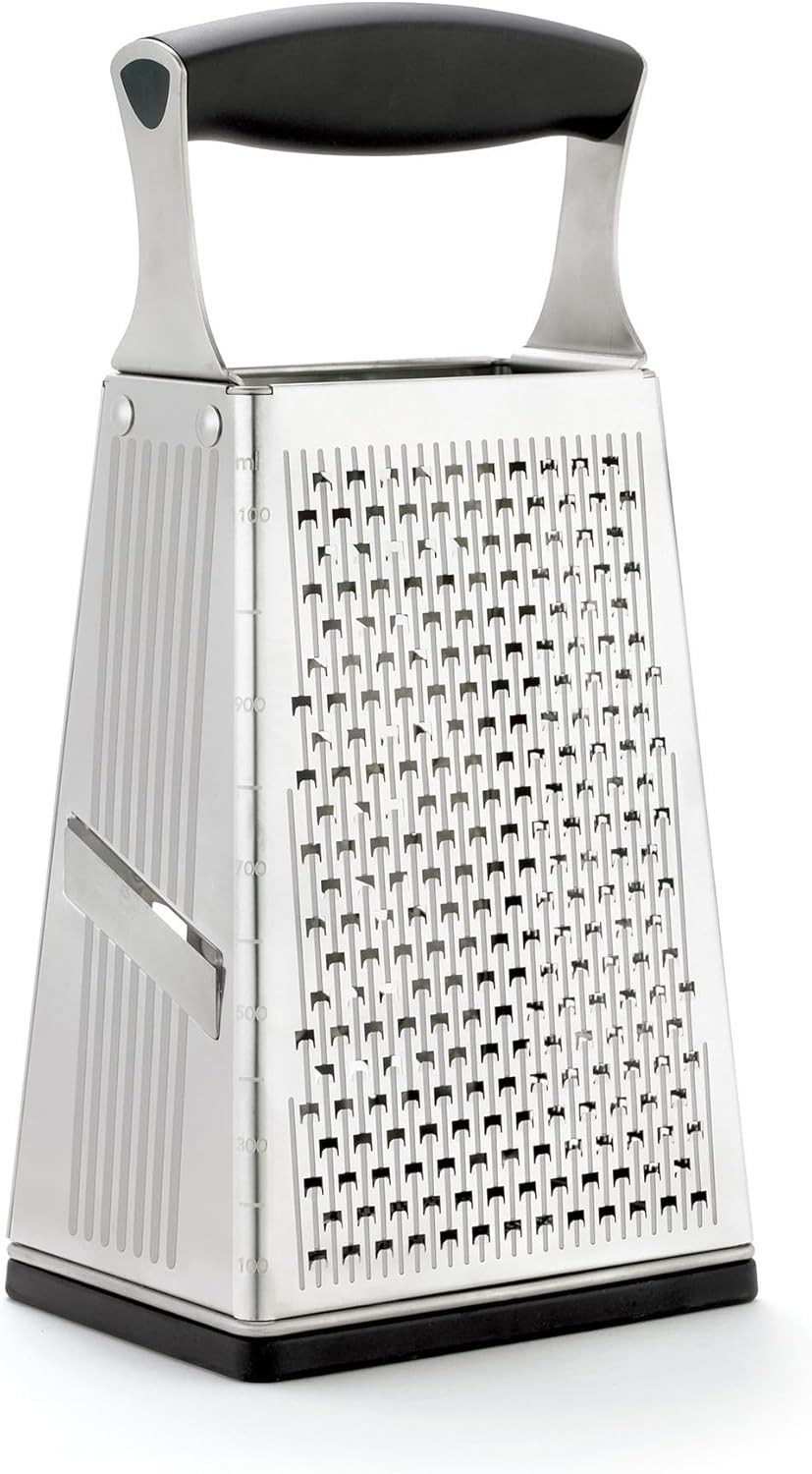 Stainless Steel Cheese Grater with Handle, 4 Sided Box Grater for Kitchen, Gi…