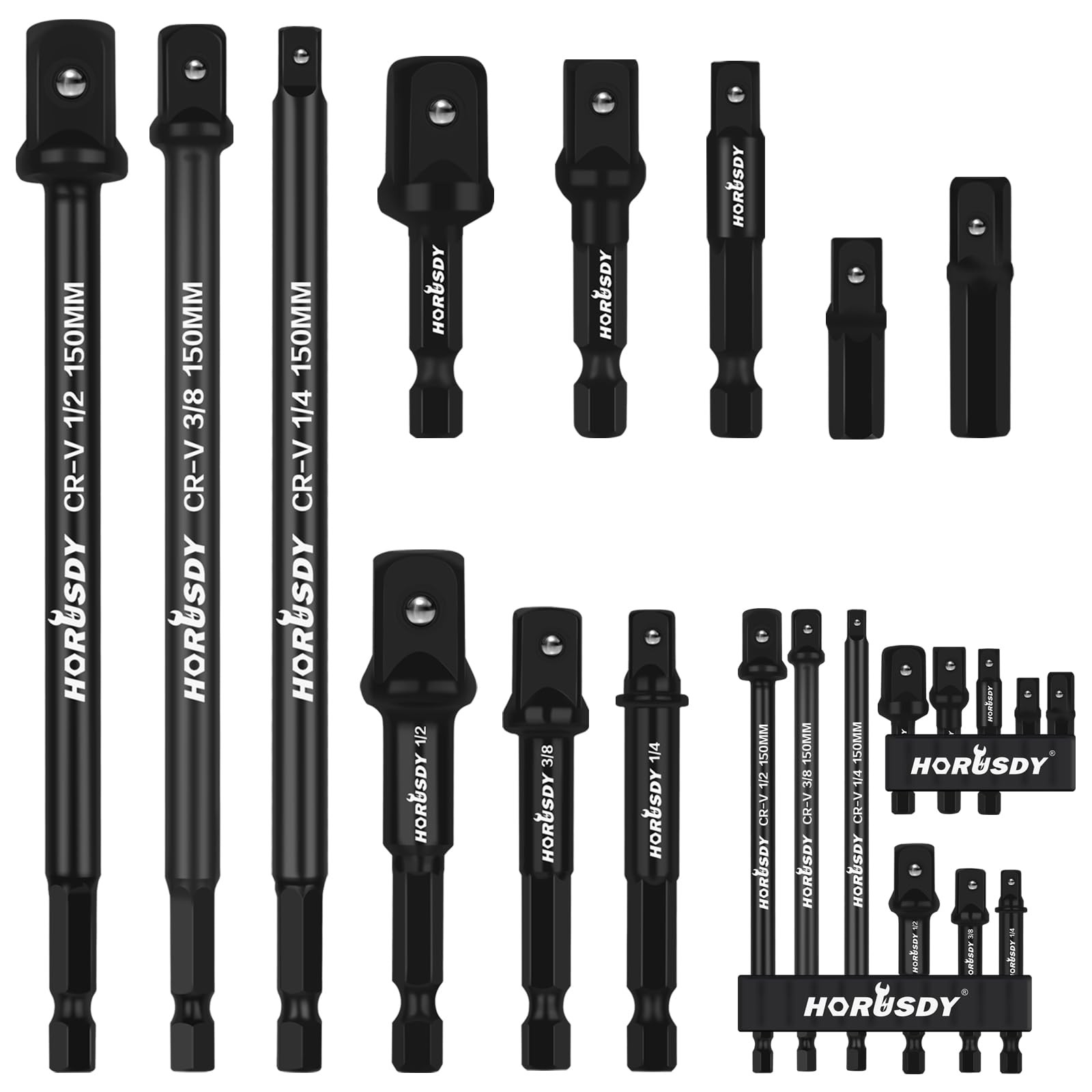 Drill Socket Adapter 8 Piece Impact Sockets Adapter Fit for 1/4″, 3/8″, 1/2″ Hex