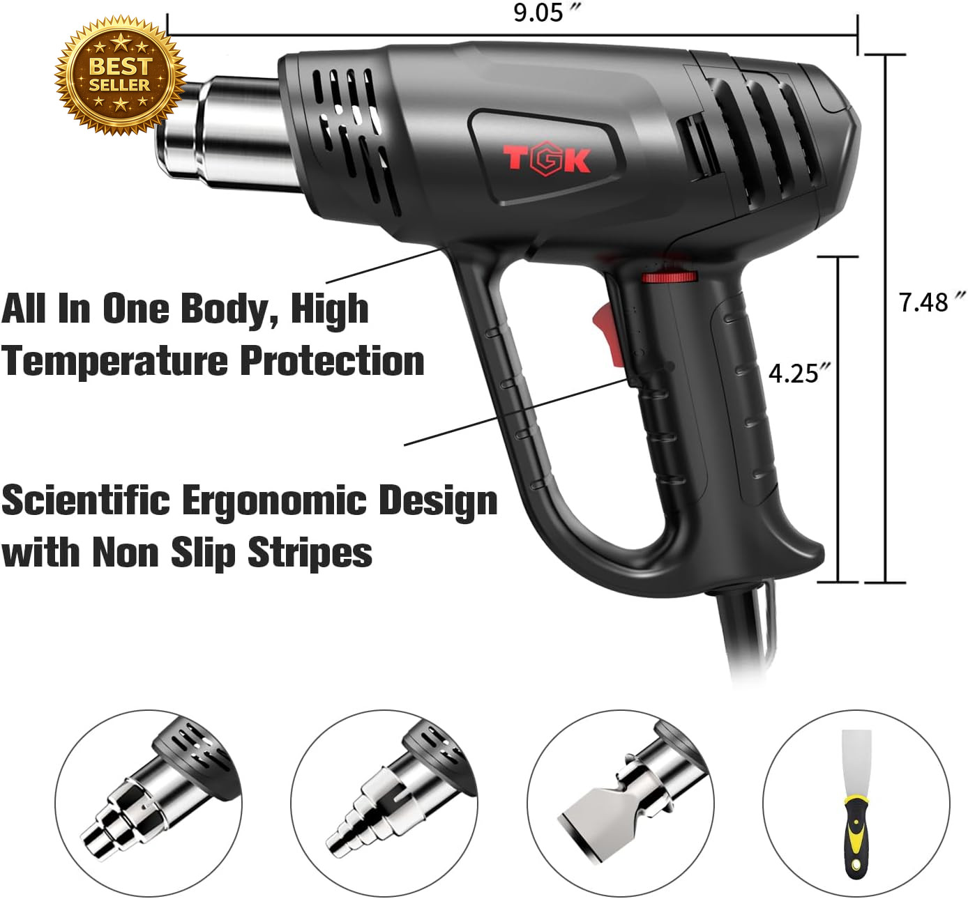 1800W Heat Gun Heavy Duty Hot Air Tool Kit Dual Temp Nozzles Paint Removal