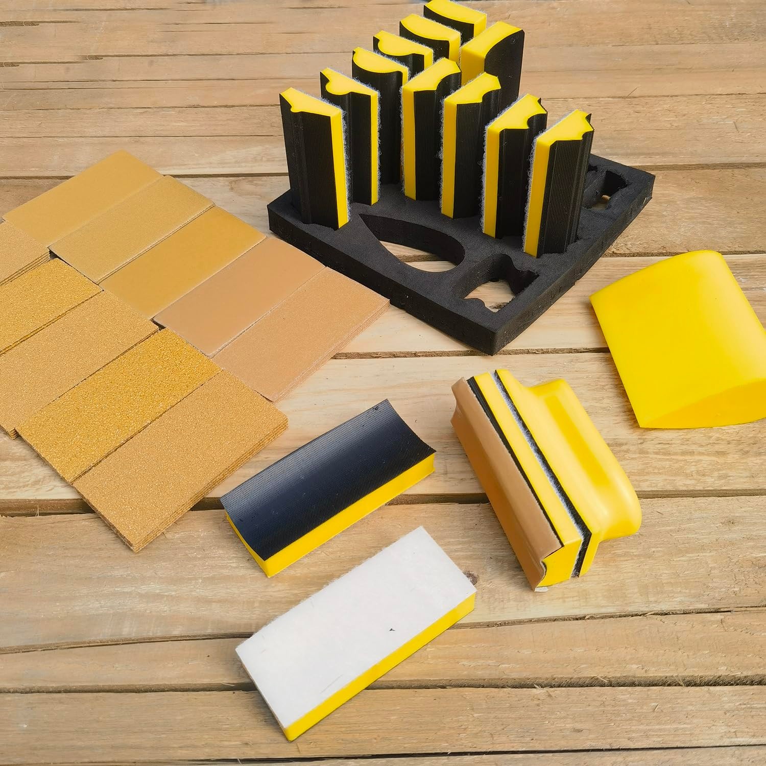 56 PCS Hand Sander Kit – 16 Sanding Blocks + 40 Hook & Loop Sandpaper Sheets, As