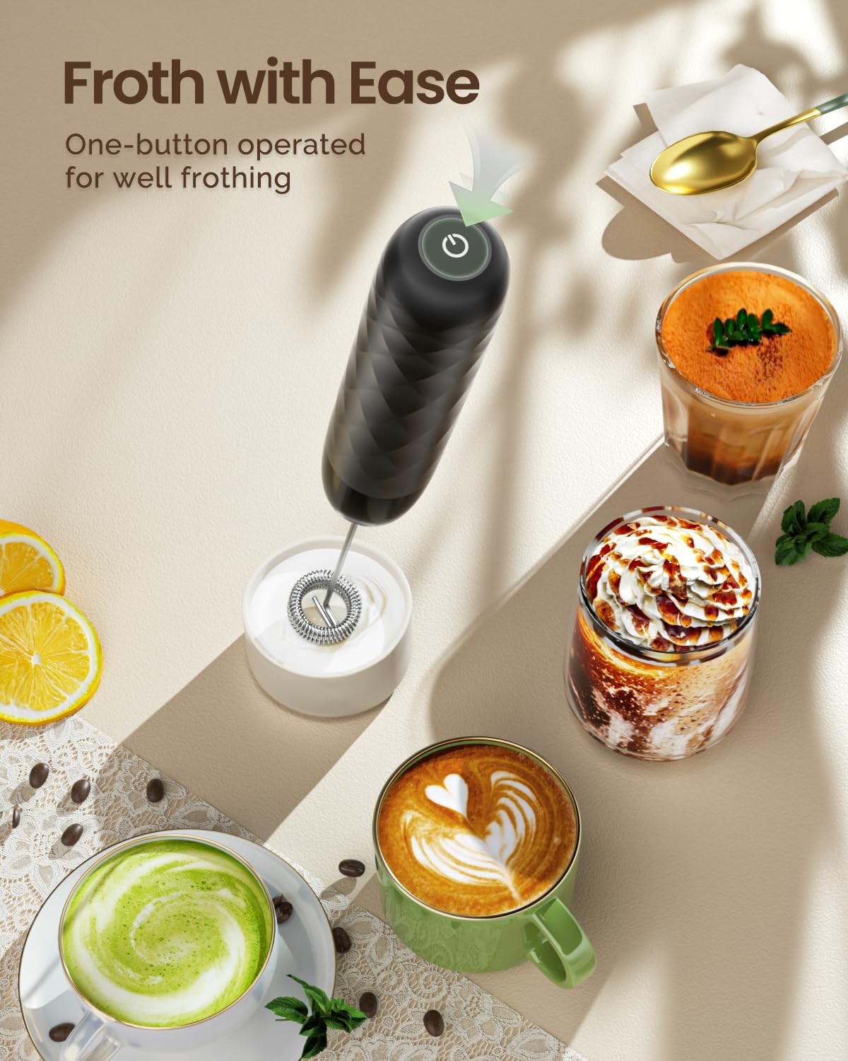 Maestri House Rechargeable Milk Frother LunaFro Mini Handheld Electric Foam